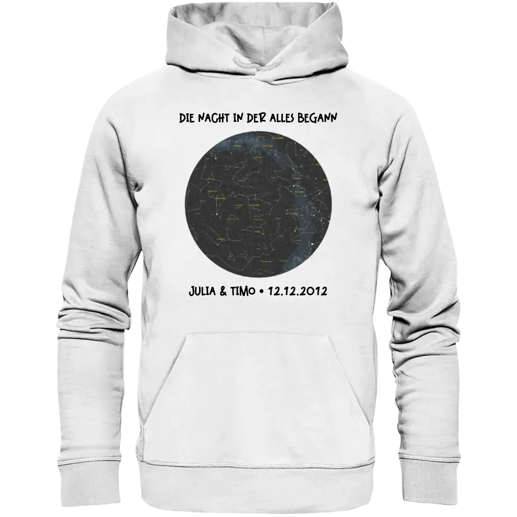 Echte Sternenkarte mit Ort/Zeit und deinem Text • Unisex Premium Hoodie XS-5XL aus Bio-Baumwolle für Damen & Herren • Exklusivdesign • personalisiert