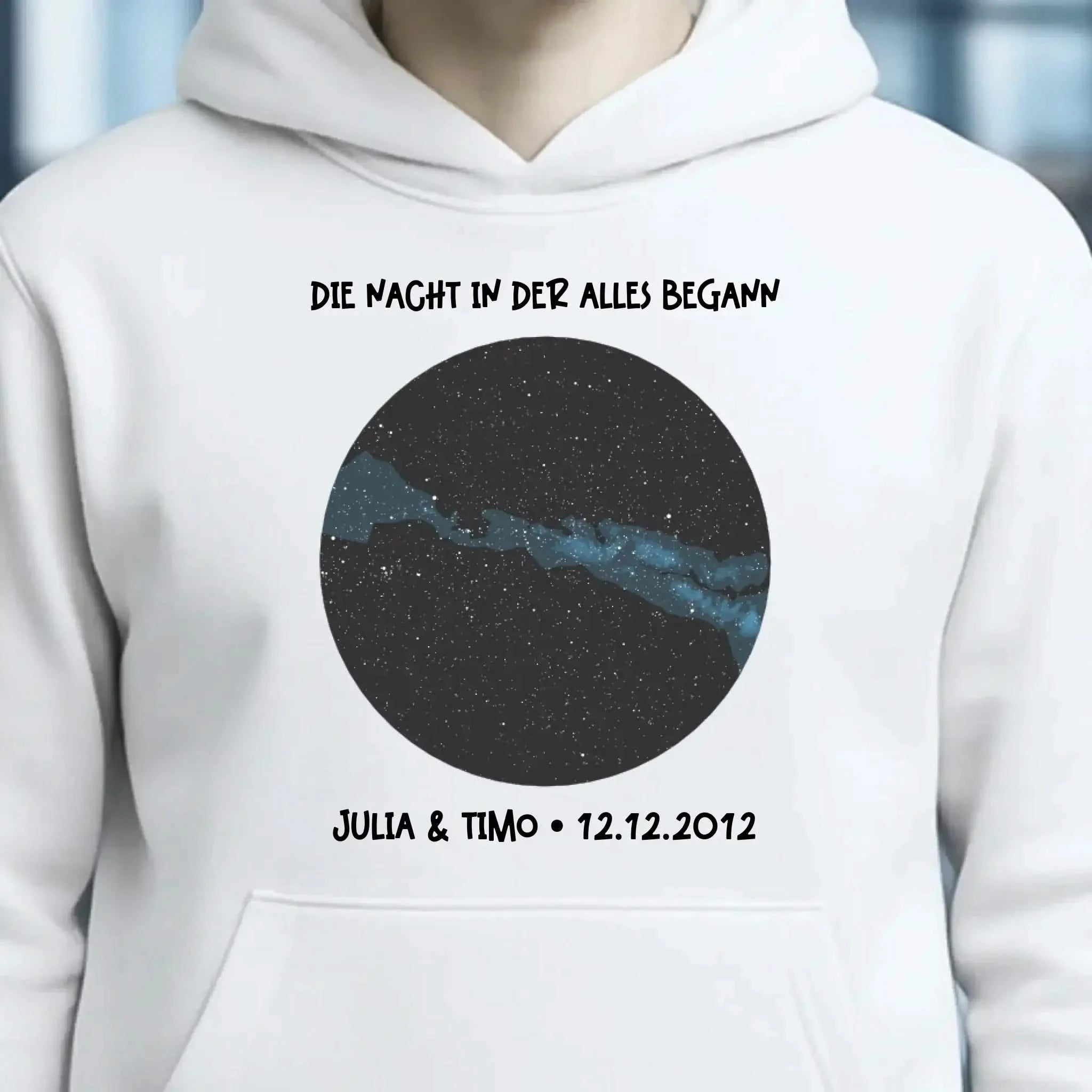 Echte Sternenkarte mit Ort/Zeit und deinem Text • Unisex Premium Hoodie XS-5XL aus Bio-Baumwolle für Damen & Herren • Exklusivdesign • personalisiert