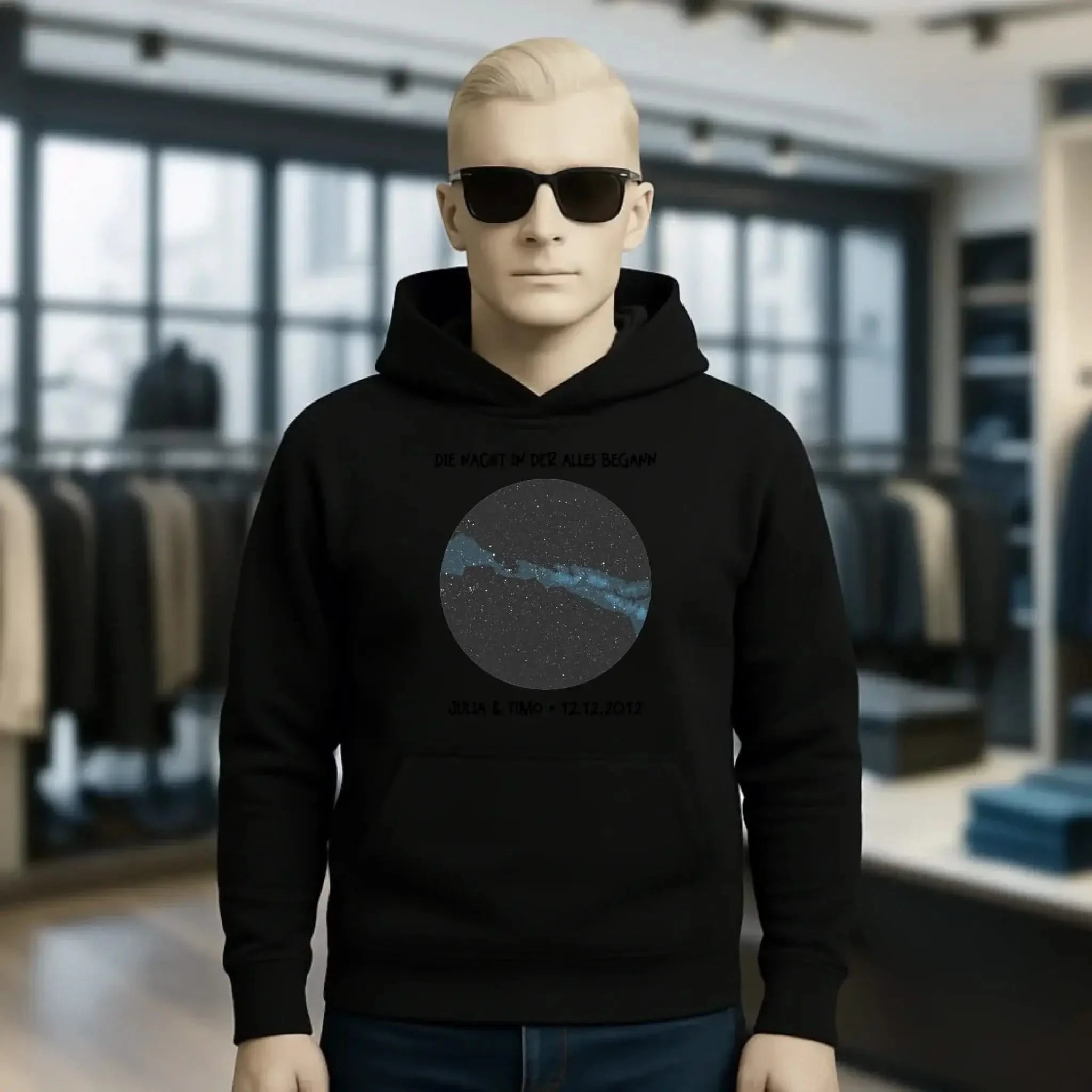 Echte Sternenkarte mit Ort/Zeit und deinem Text • Unisex Premium Hoodie XS-5XL aus Bio-Baumwolle für Damen & Herren • Exklusivdesign • personalisiert