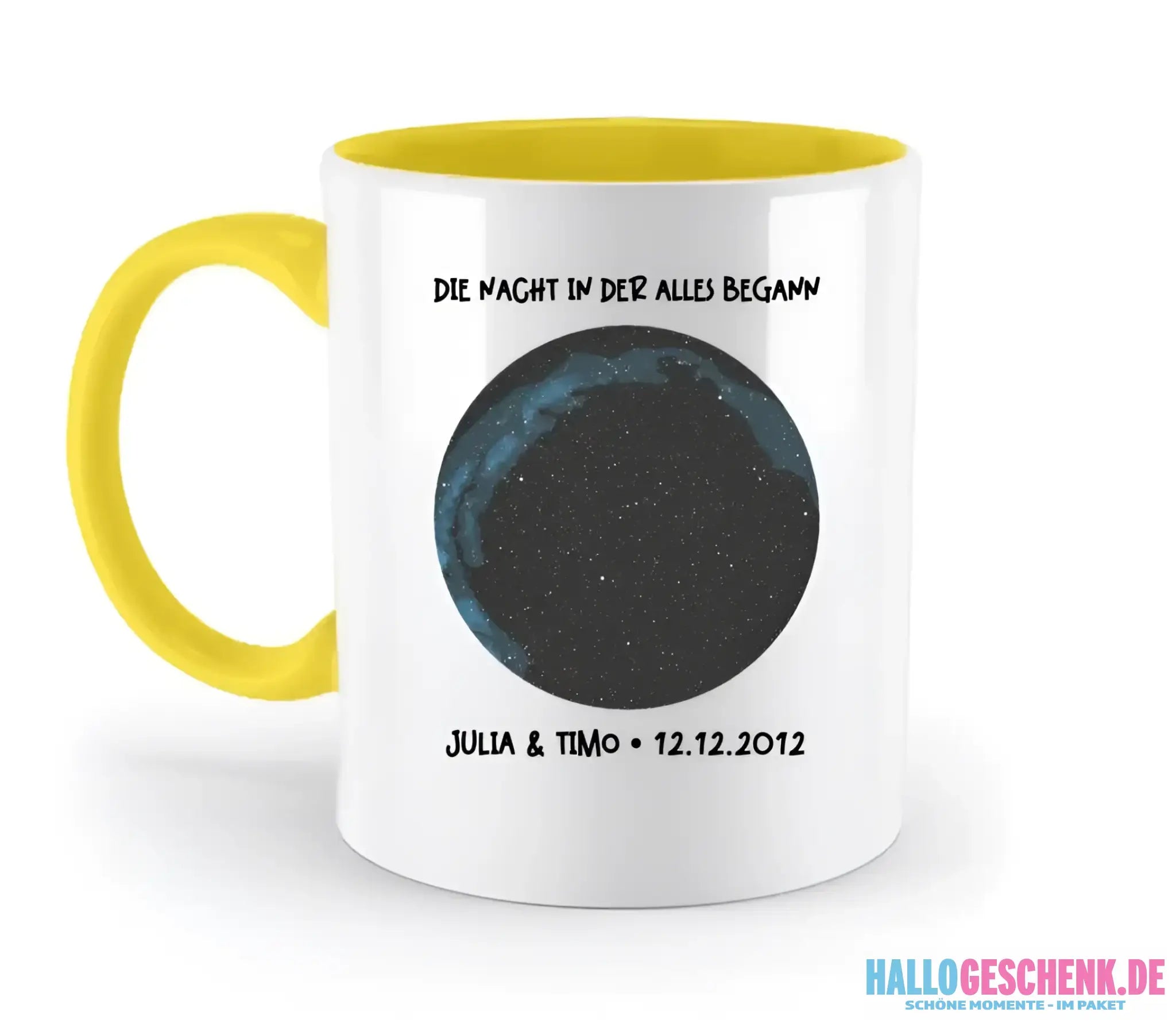 Echte Sternenkarte mit Ort/Zeit und deinem Text • zweifarbige Tasse • Exklusivdesign • personalisiert - zweifarbige