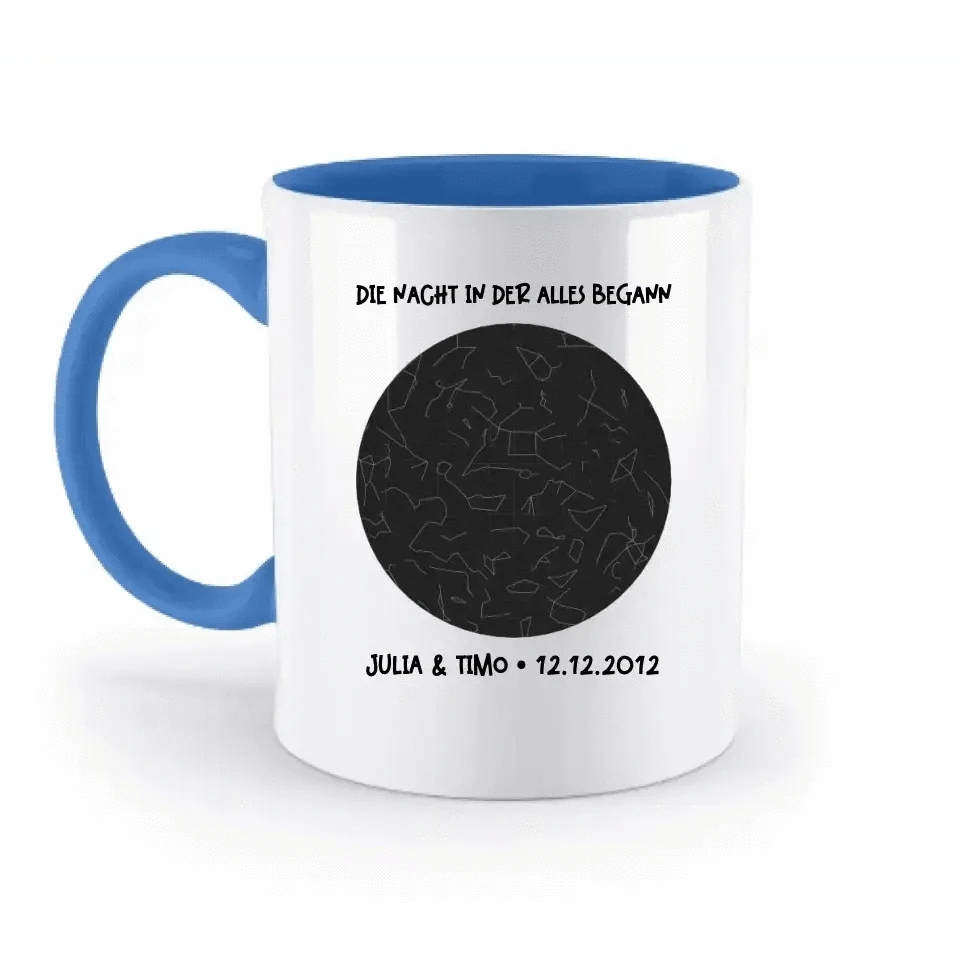 Echte Sternenkarte mit Ort/Zeit und deinem Text • zweifarbige Tasse • Exklusivdesign • personalisiert