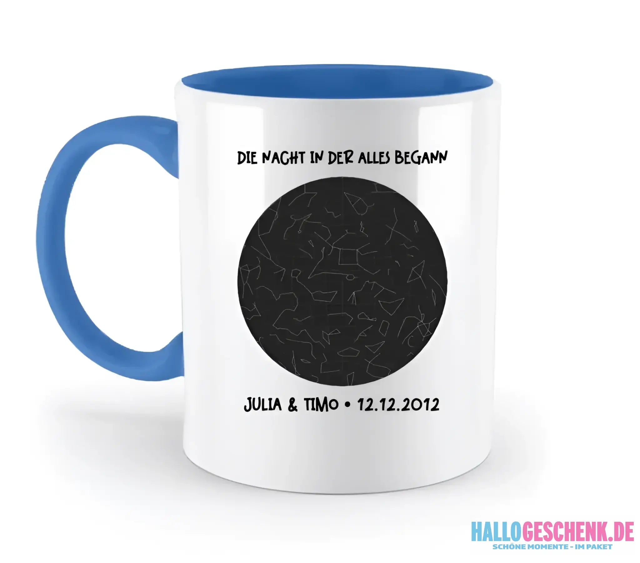 Echte Sternenkarte mit Ort/Zeit und deinem Text • zweifarbige Tasse • Exklusivdesign • personalisiert - zweifarbige