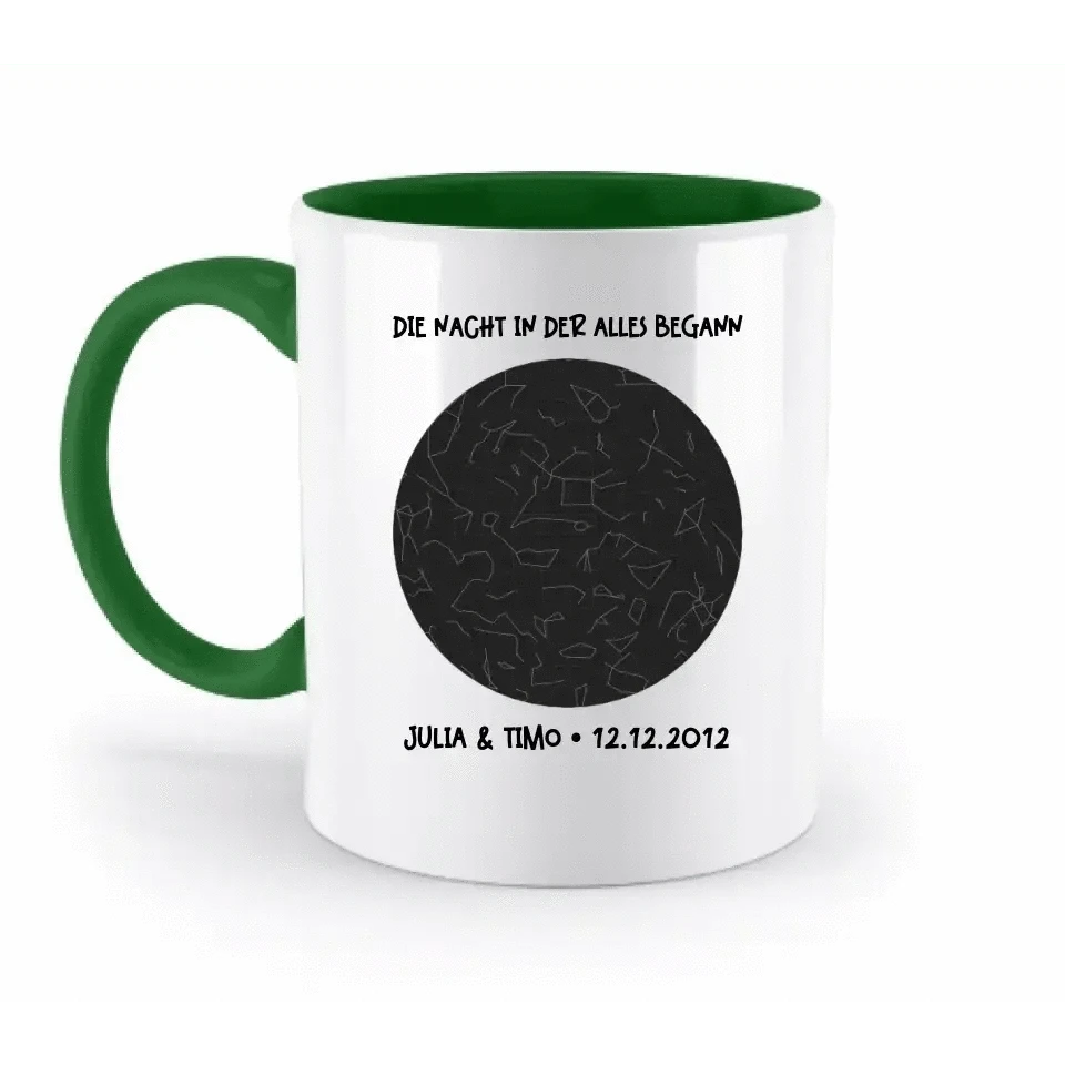 Echte Sternenkarte mit Ort/Zeit und deinem Text • zweifarbige Tasse • Exklusivdesign • personalisiert