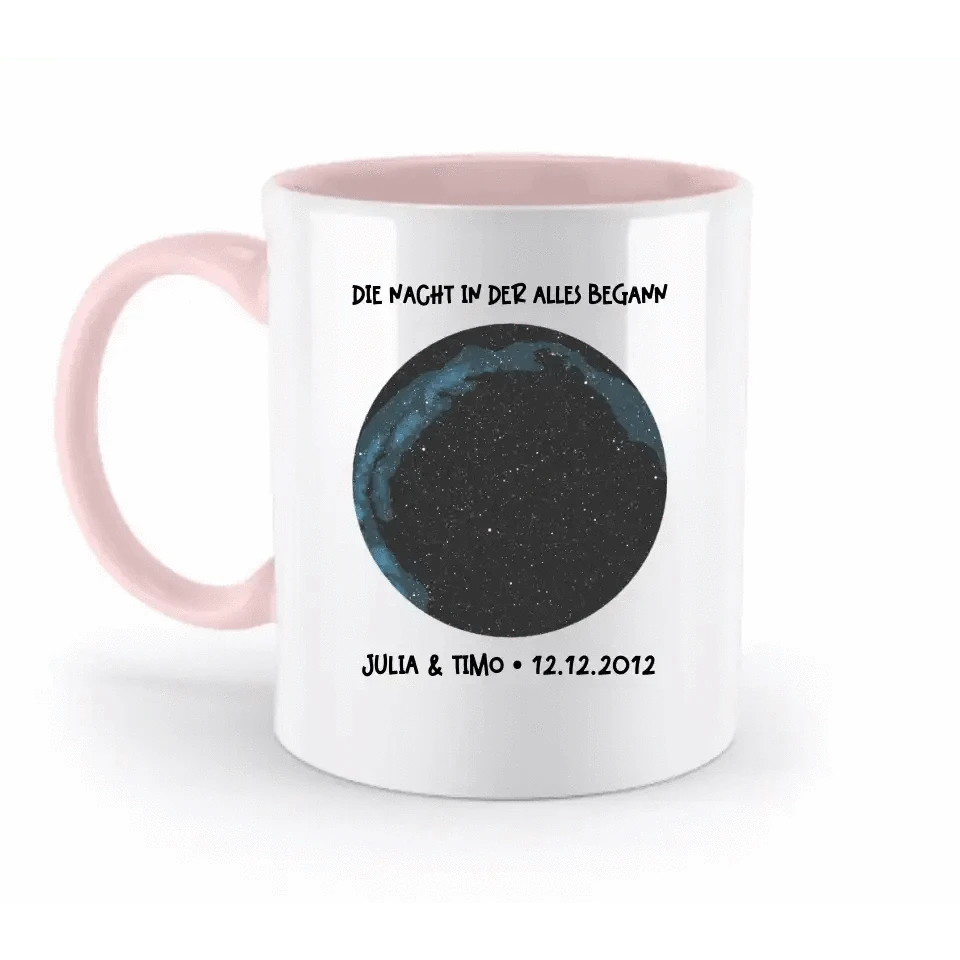 Echte Sternenkarte mit Ort/Zeit und deinem Text • zweifarbige Tasse • Exklusivdesign • personalisiert