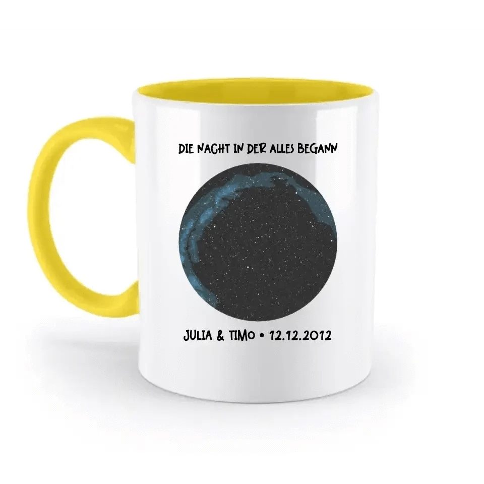 Echte Sternenkarte mit Ort/Zeit und deinem Text • zweifarbige Tasse • Exklusivdesign • personalisiert