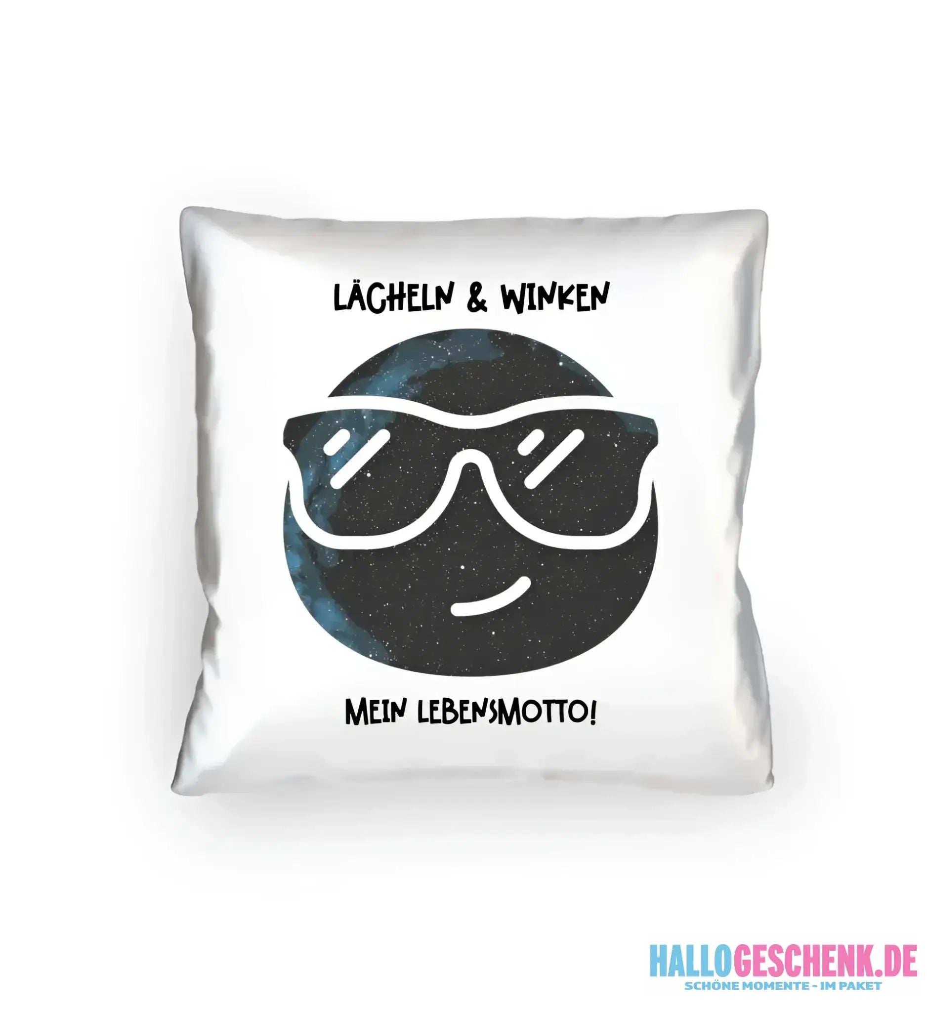Echte Sternkarte als Emoticon mit Sonnenbrille + Text • Kissen 40x40 cm • personalisiert - Kissen 40x40 cm / White