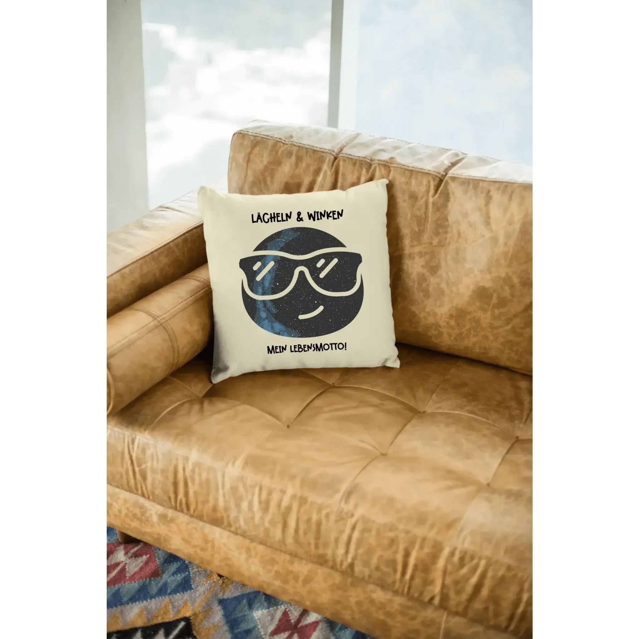 Echte Sternkarte als Emoticon mit Sonnenbrille + Text • Kissen 40x40 cm • personalisiert