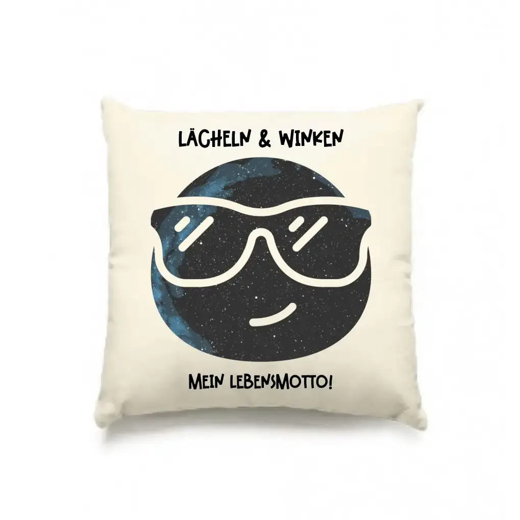 Echte Sternkarte als Emoticon mit Sonnenbrille + Text • Kissen 40x40 cm • personalisiert