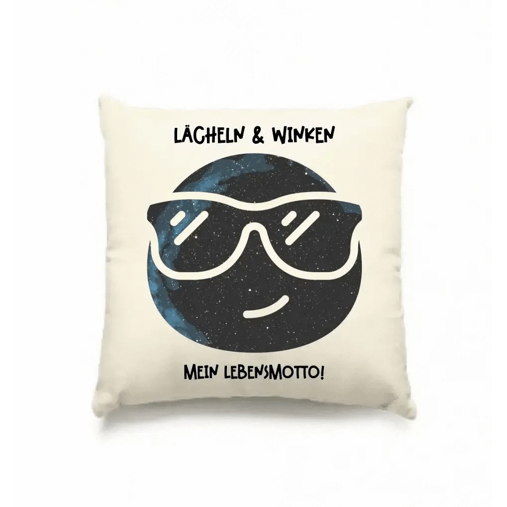 Echte Sternkarte als Emoticon mit Sonnenbrille + Text • Kissen 40x40 cm • personalisiert