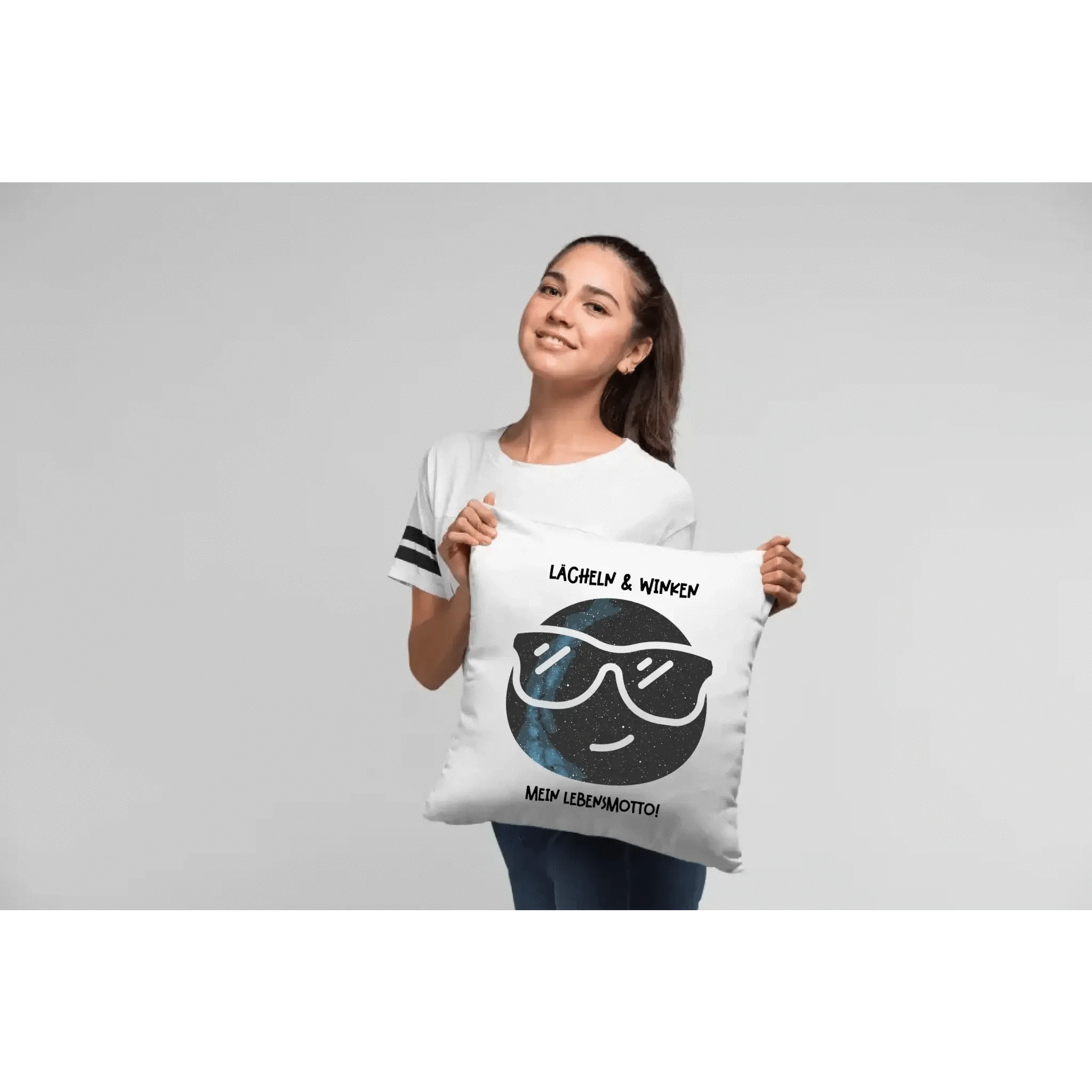 Echte Sternkarte als Emoticon mit Sonnenbrille + Text • Kissen 40x40 cm • personalisiert