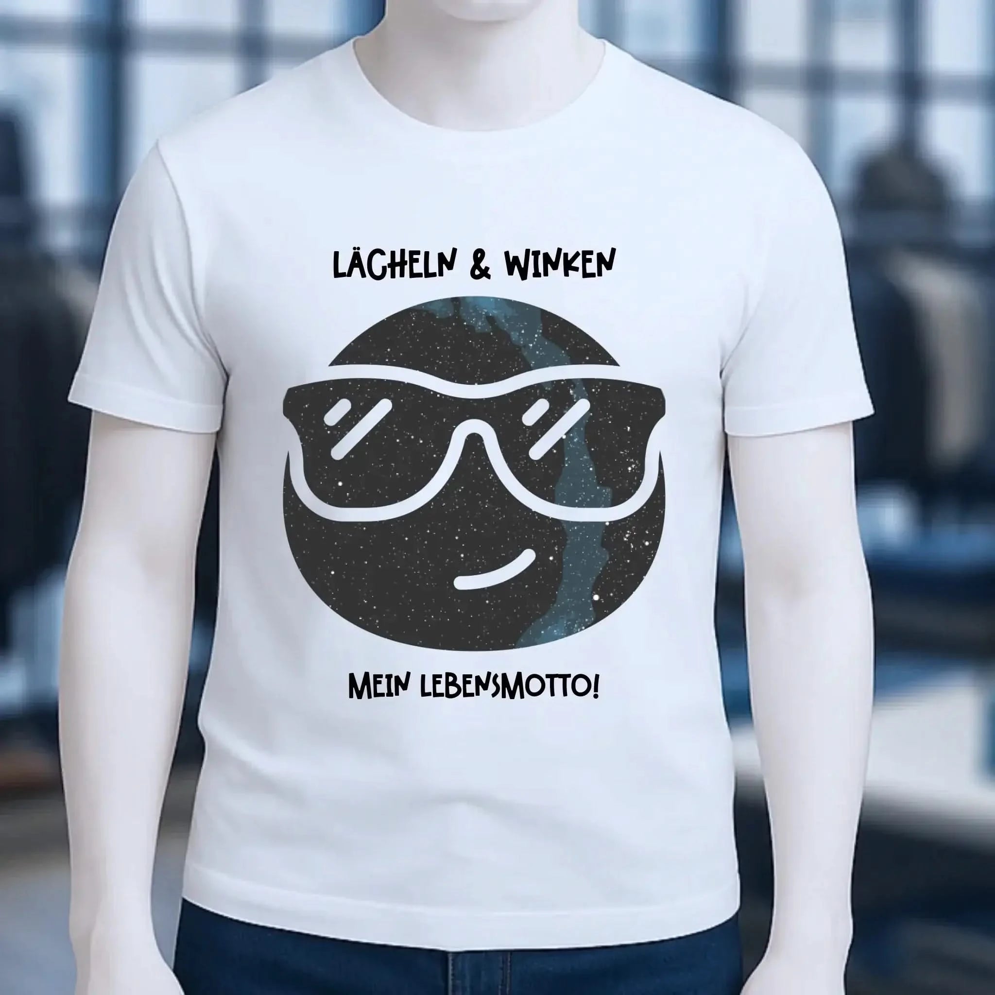 Echte Sternkarte als Emoticon mit Sonnenbrille + Text • Unisex Premium T-Shirt XS-5XL aus Bio-Baumwolle für Damen & Herren • Exklusivdesign • personalisiert