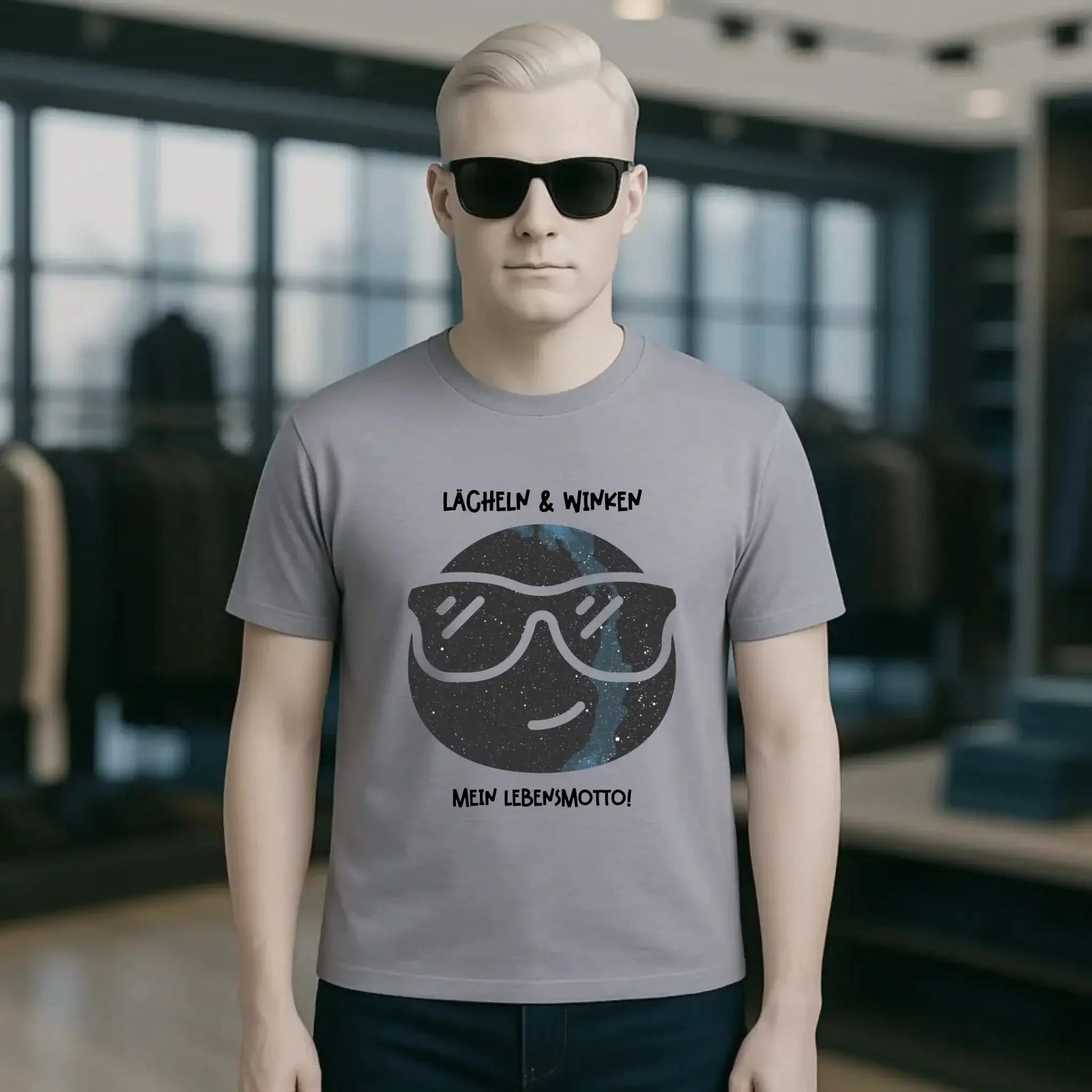 Echte Sternkarte als Emoticon mit Sonnenbrille + Text • Unisex Premium T-Shirt XS-5XL aus Bio-Baumwolle für Damen & Herren • Exklusivdesign • personalisiert