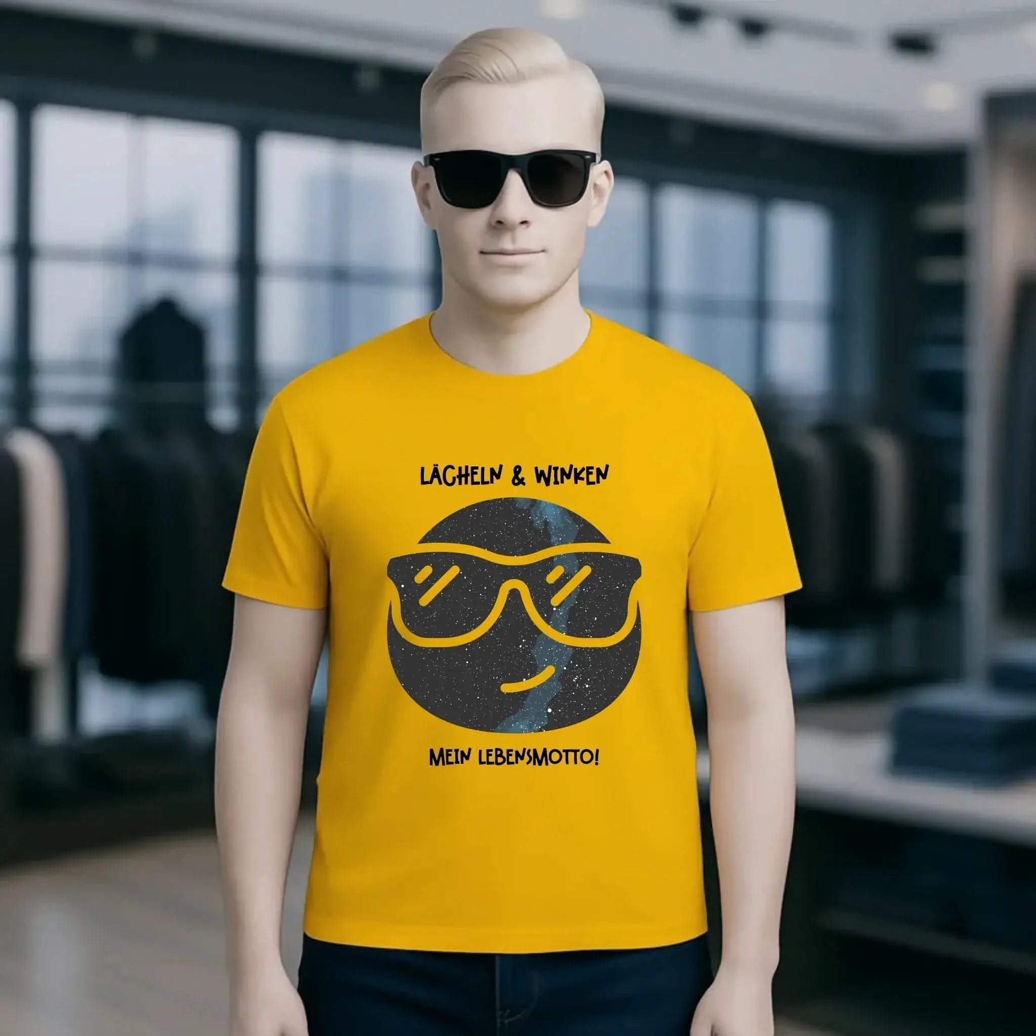 Echte Sternkarte als Emoticon mit Sonnenbrille + Text • Unisex Premium T-Shirt XS-5XL aus Bio-Baumwolle für Damen & Herren • Exklusivdesign • personalisiert