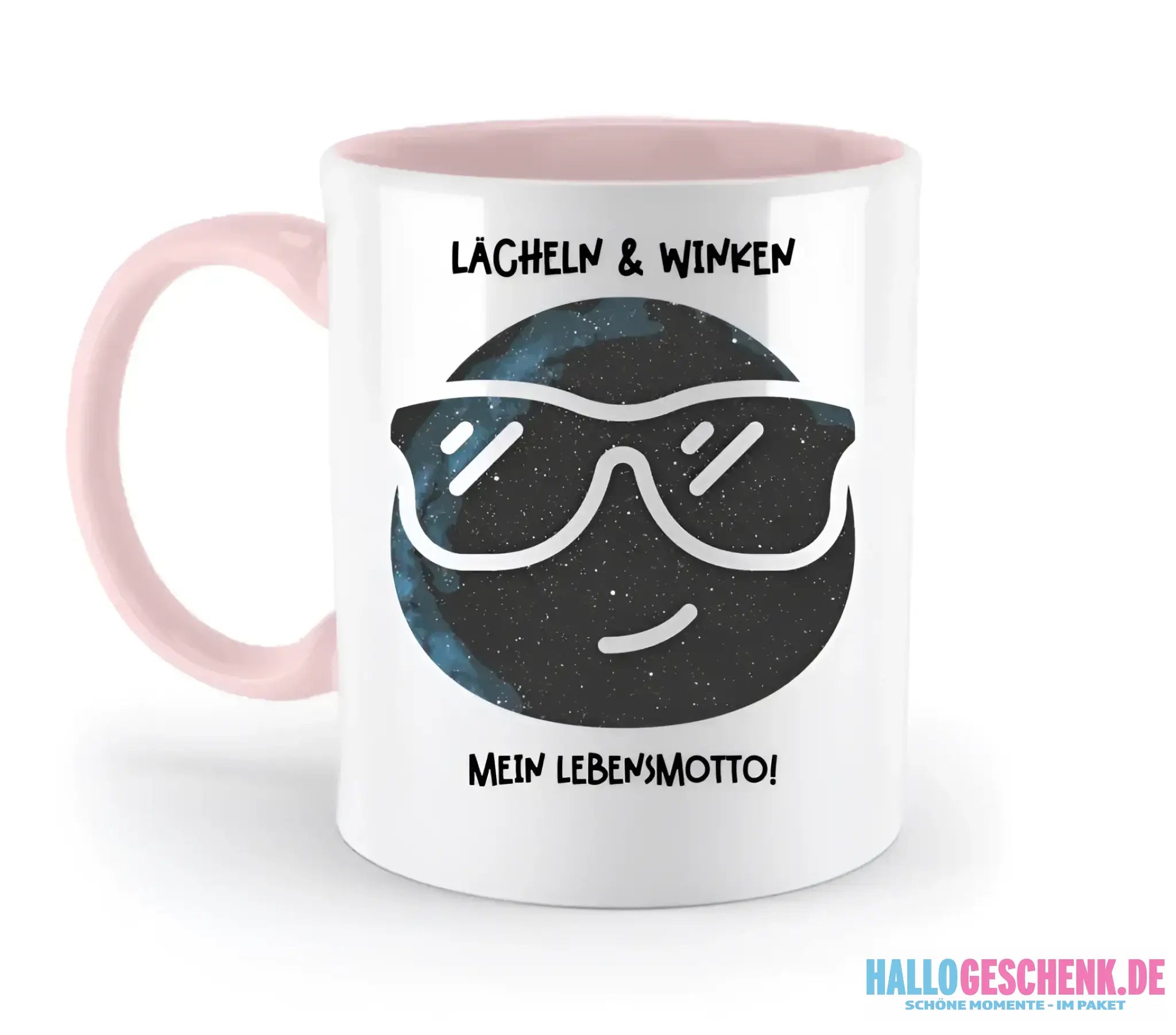 Echte Sternkarte als Emoticon mit Sonnenbrille + Text • zweifarbige Tasse • Exklusivdesign • personalisiert