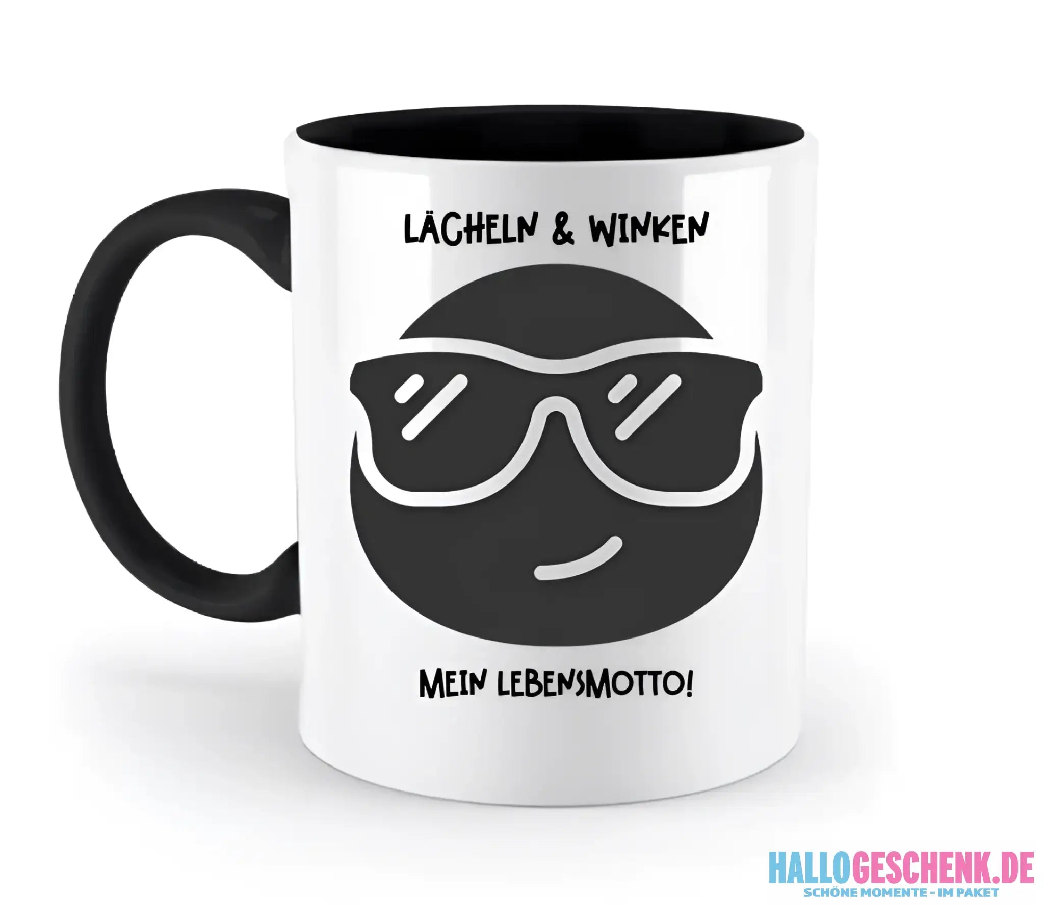 Echte Sternkarte als Emoticon mit Sonnenbrille + Text • zweifarbige Tasse • Exklusivdesign • personalisiert