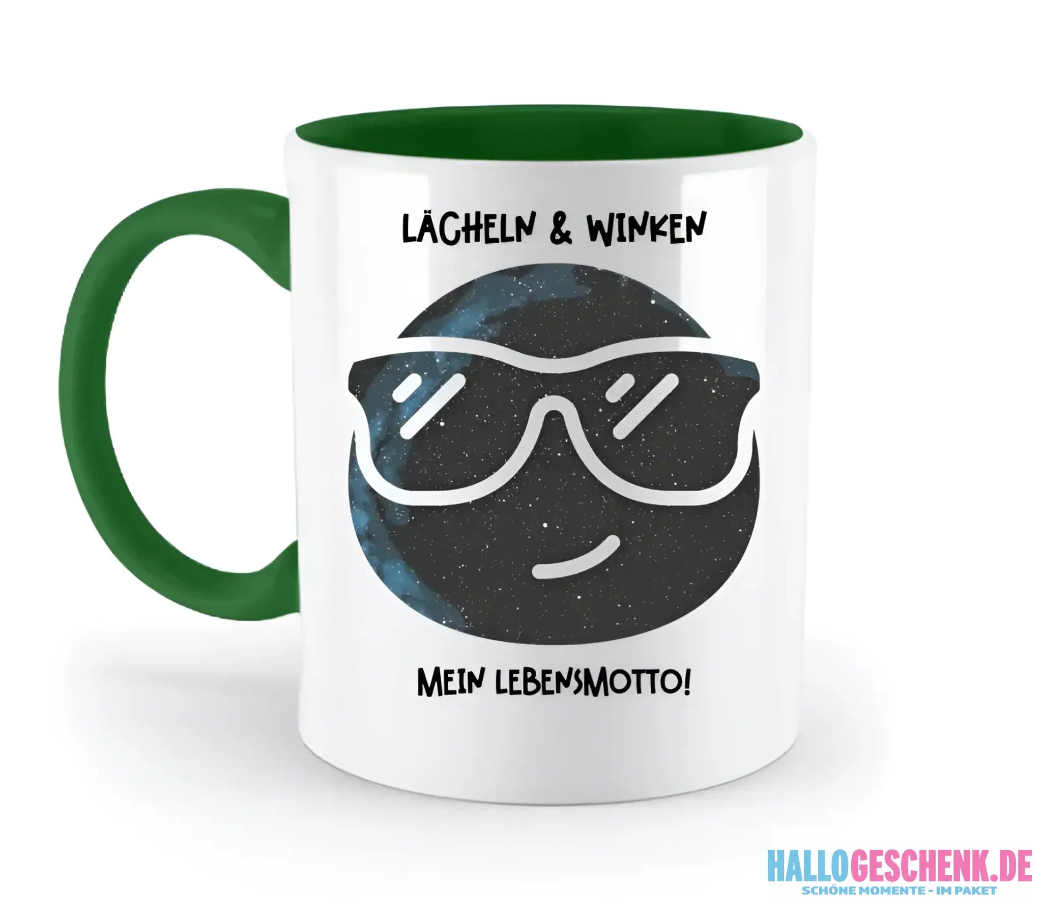 Echte Sternkarte als Emoticon mit Sonnenbrille + Text • zweifarbige Tasse • Exklusivdesign • personalisiert