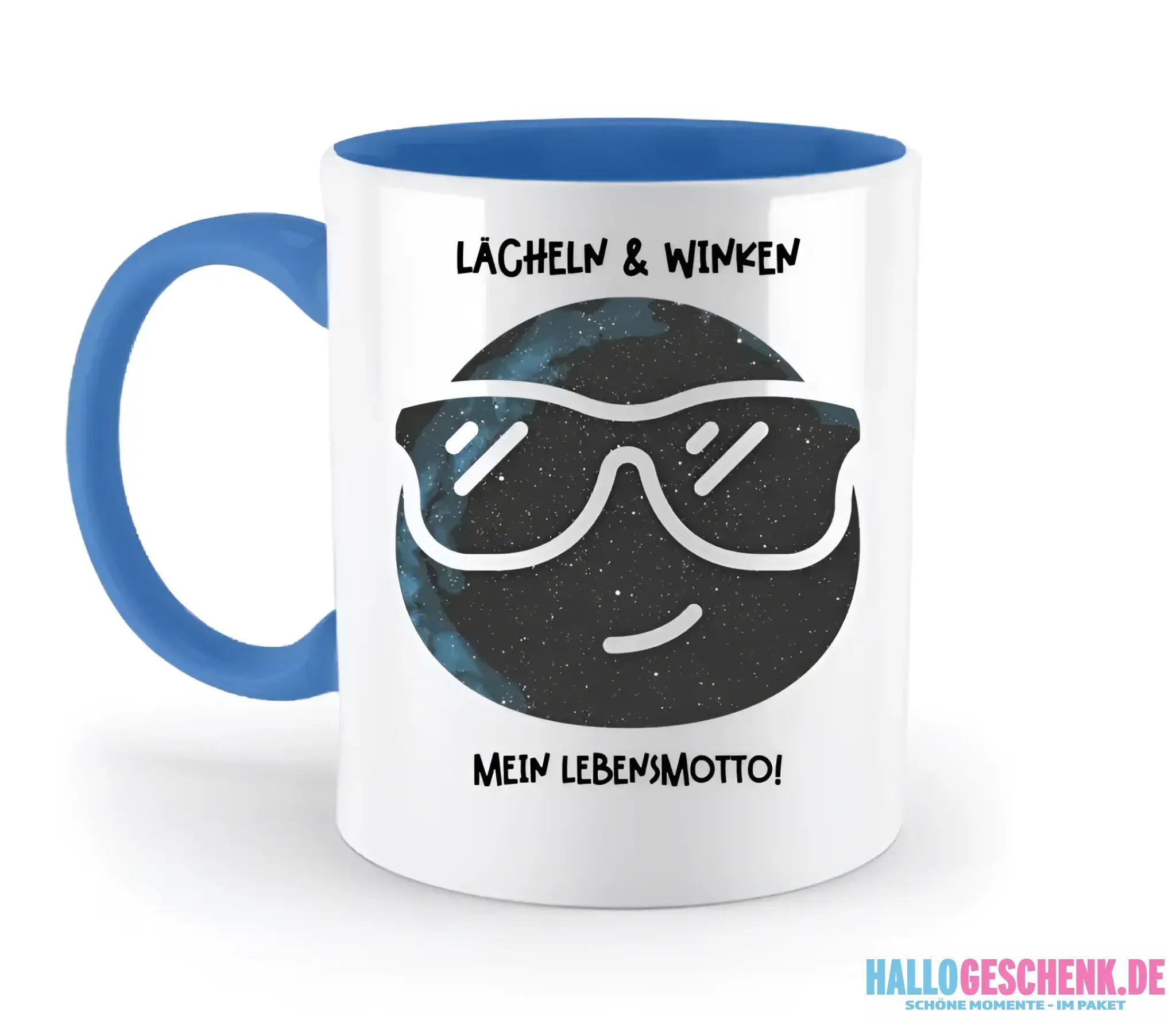 Echte Sternkarte als Emoticon mit Sonnenbrille + Text • zweifarbige Tasse • Exklusivdesign • personalisiert
