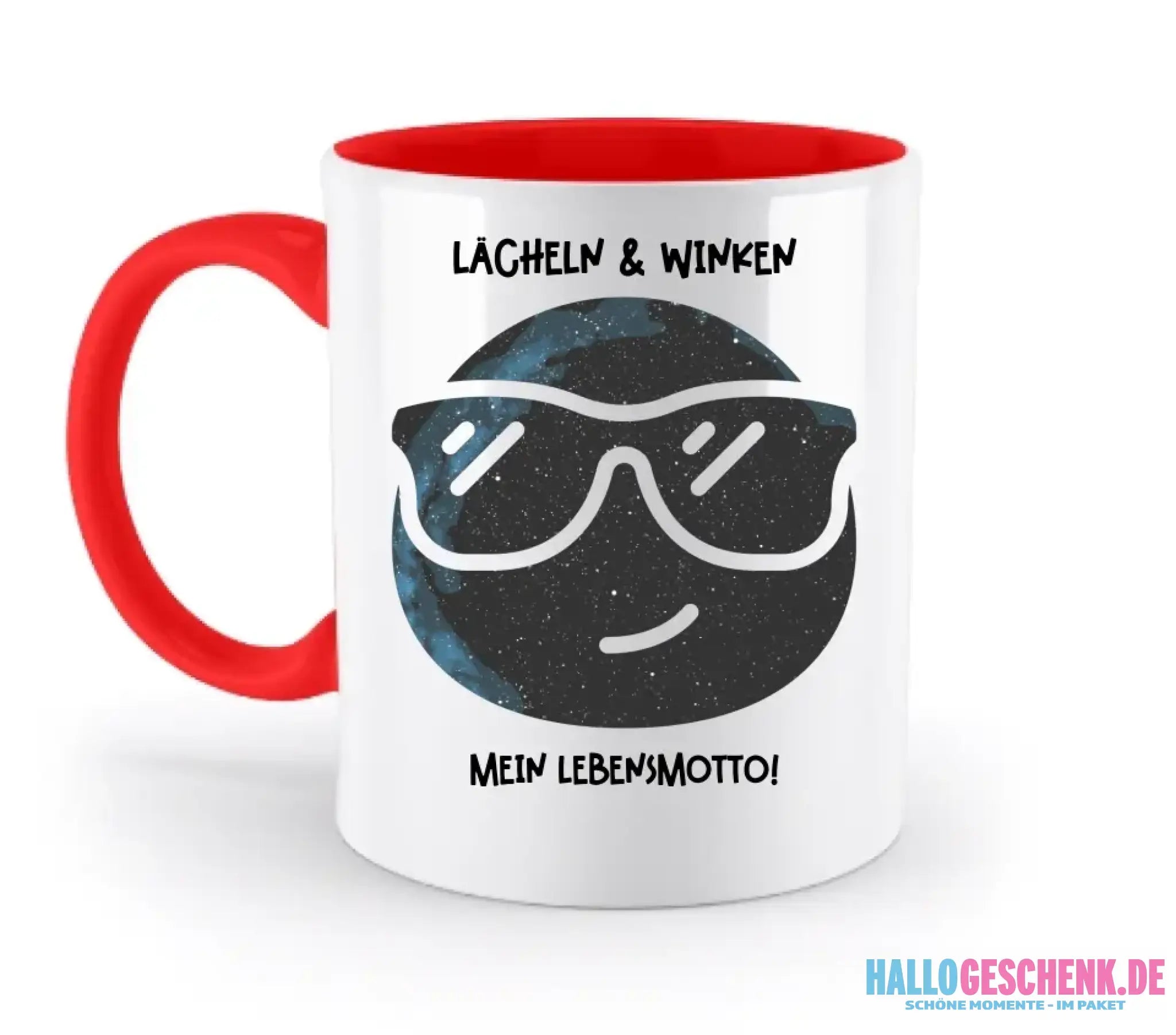 Echte Sternkarte als Emoticon mit Sonnenbrille + Text • zweifarbige Tasse • Exklusivdesign • personalisiert