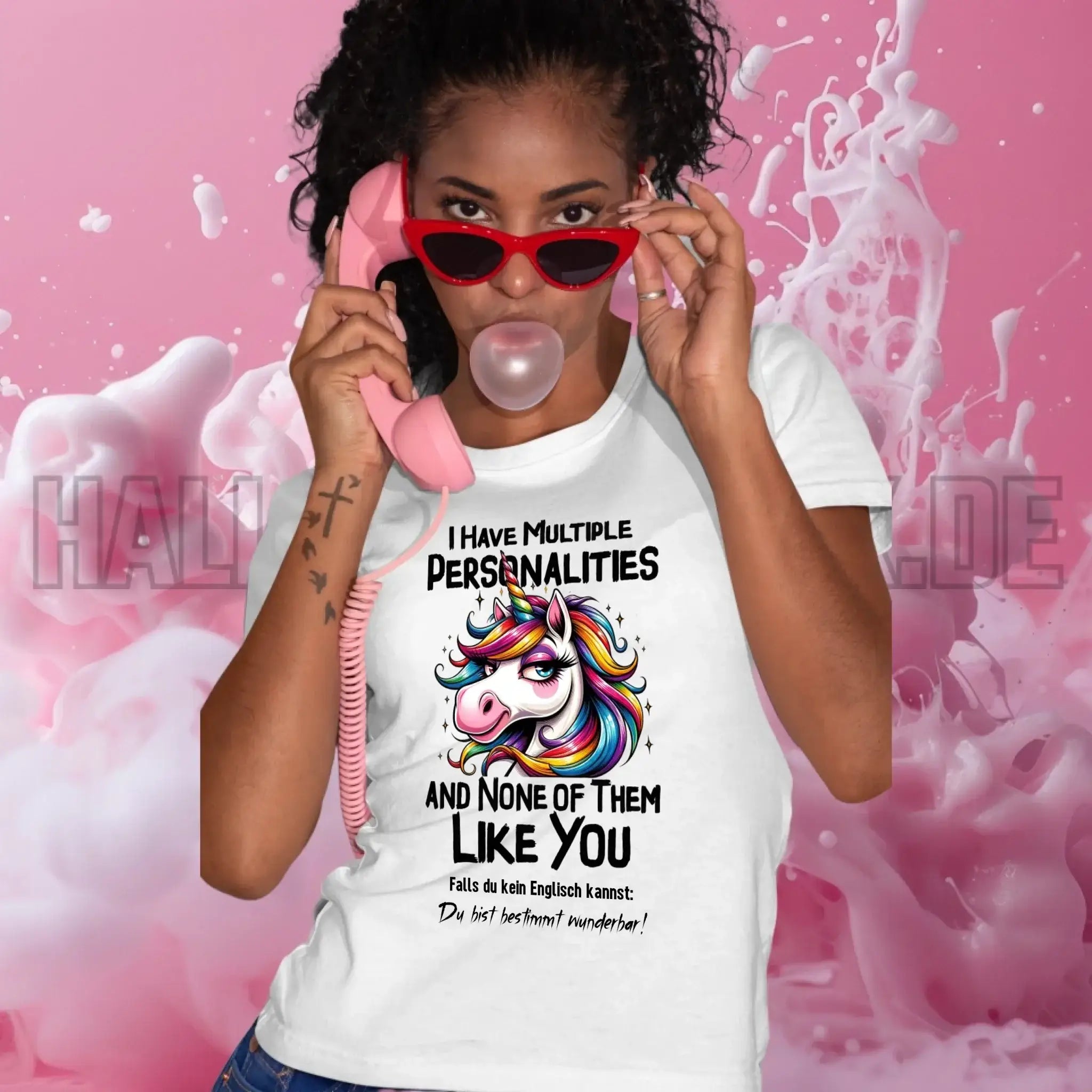 Einhorn - Multiple Persönlichkeit • Ladies Premium T-Shirt XS-2XL aus Bio-Baumwolle für Damen • Exklusivdesign • personalisiert