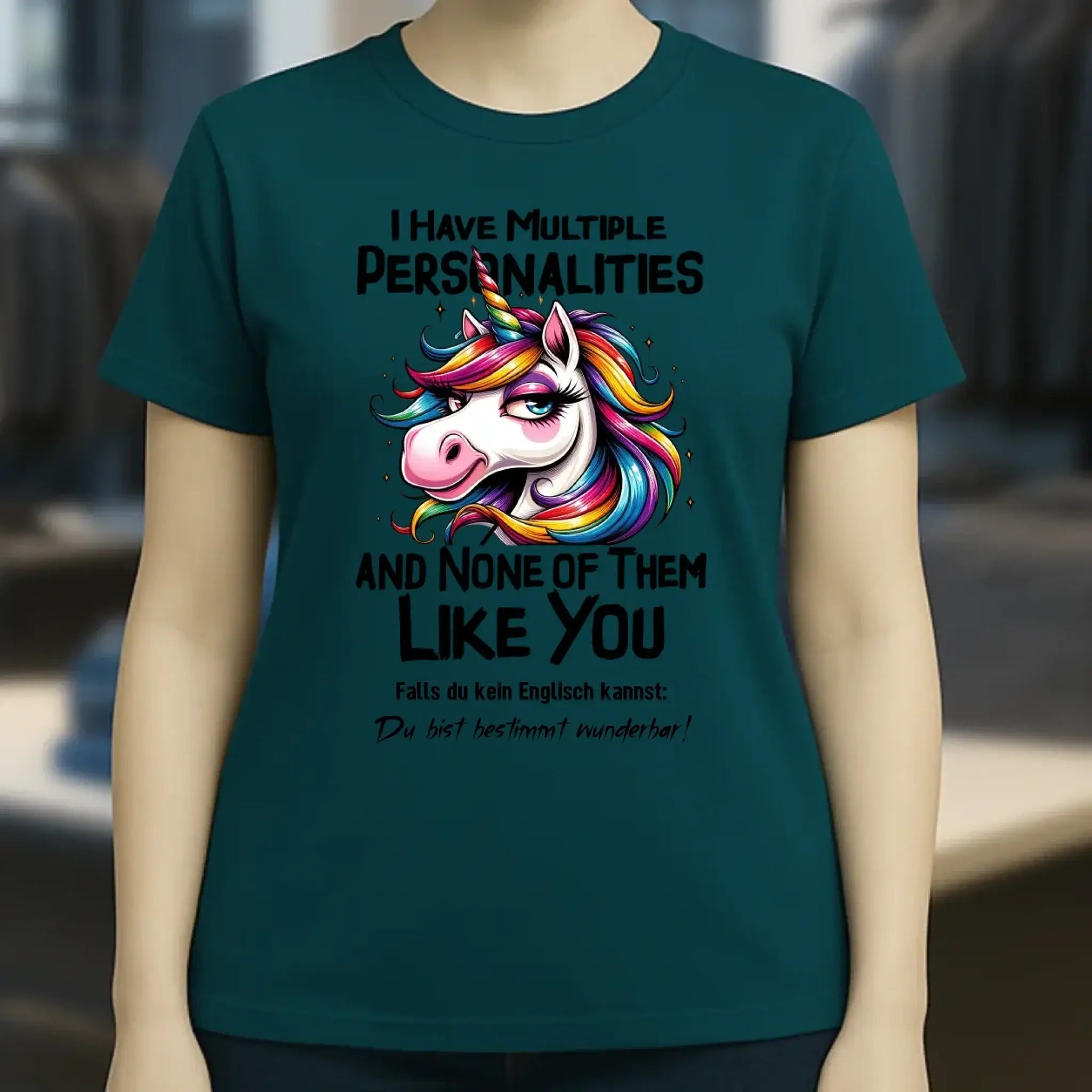 Einhorn - Multiple Persönlichkeit • Ladies Premium T-Shirt XS-2XL aus Bio-Baumwolle für Damen • Exklusivdesign • personalisiert