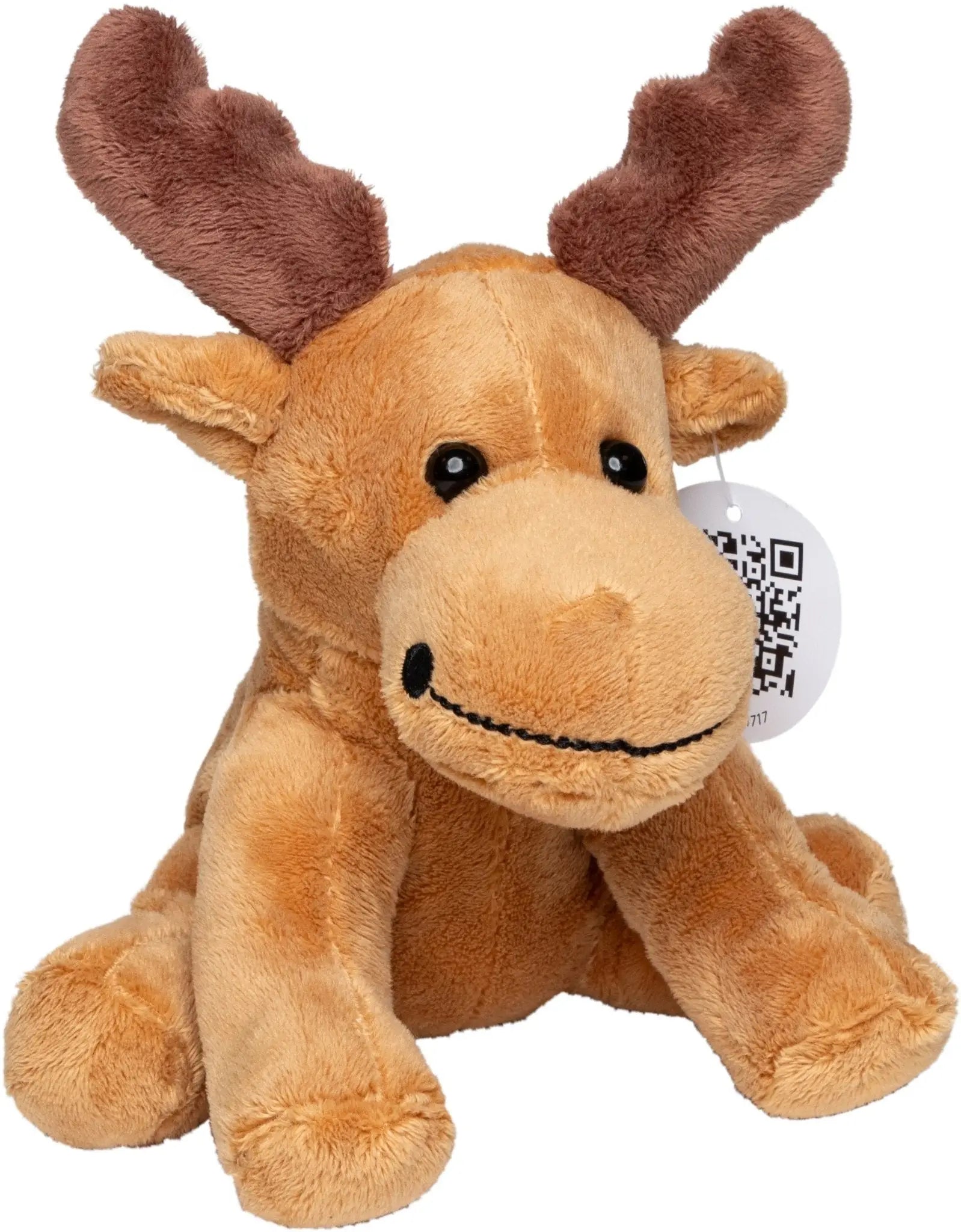 plush brauner elch stofftier namens elch emil mit weichfell und schwarzen knopfaugen ideal für weihnachten
