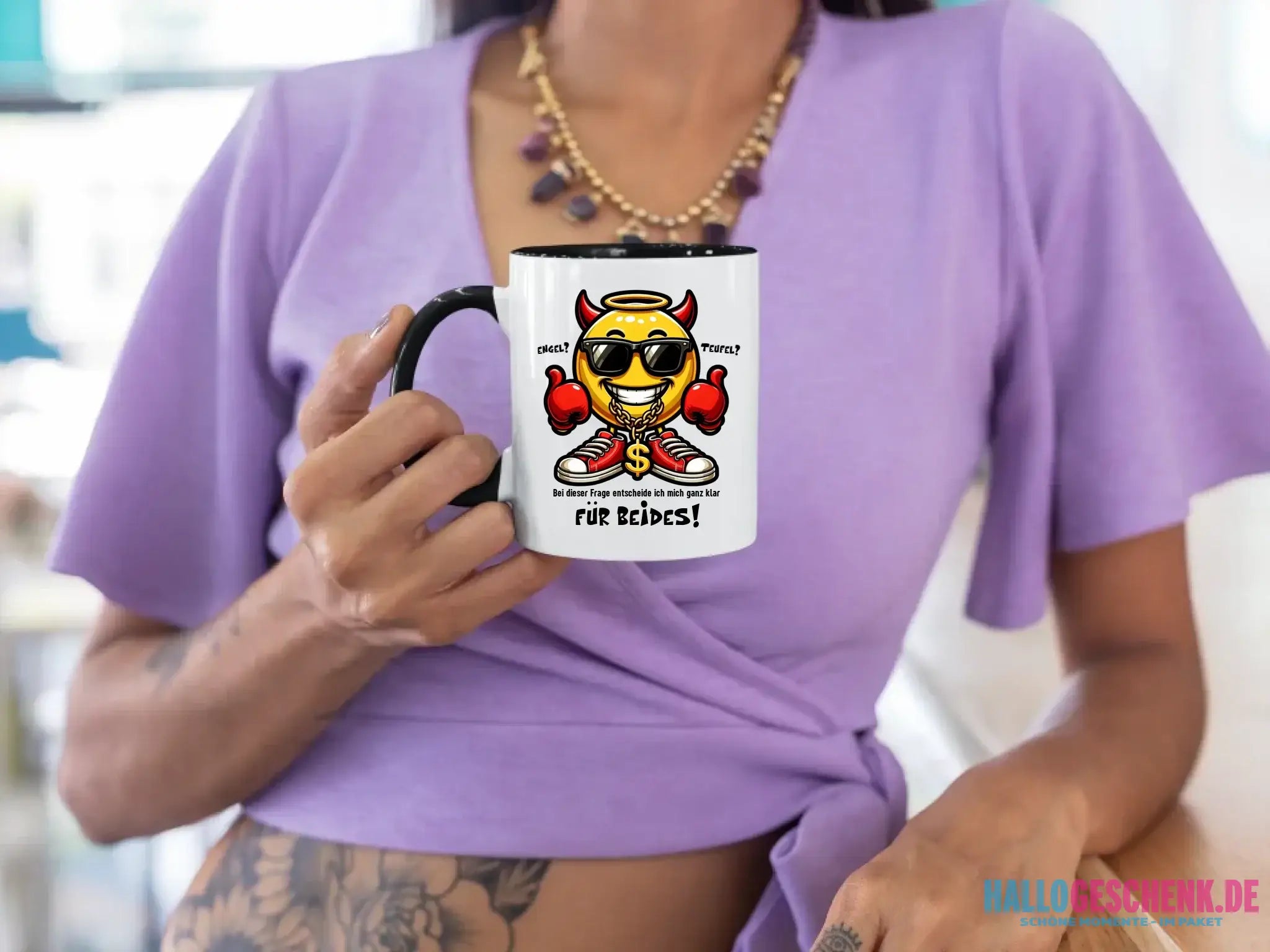 Engel? Teufel? Beides • zweifarbige Tasse • Exklusivdesign • personalisiert