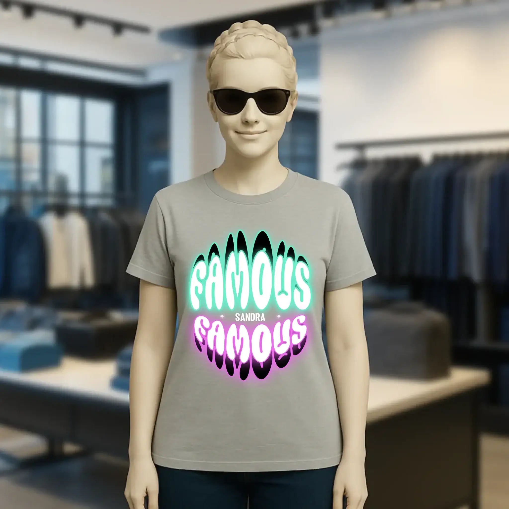 FAMOUS + Name • Frau • personalisierter Text • Ladies Premium T-Shirt XS-2XL aus Bio-Baumwolle für Damen • Exklusivdesign • personalisiert • Motivauswahl • personalisierbar