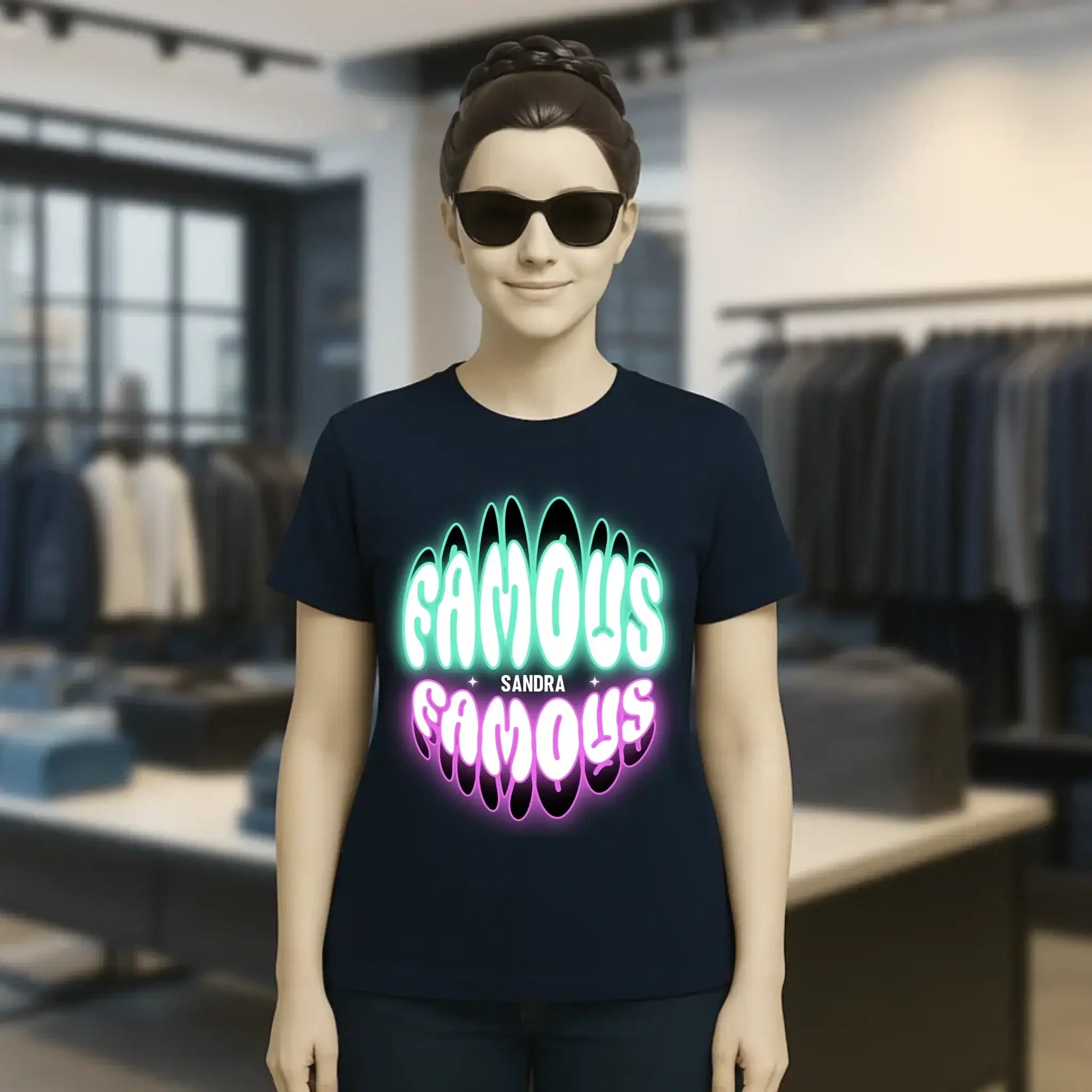 FAMOUS + Name • Frau • personalisierter Text • Ladies Premium T-Shirt XS-2XL aus Bio-Baumwolle für Damen • Exklusivdesign • personalisiert • Motivauswahl • personalisierbar