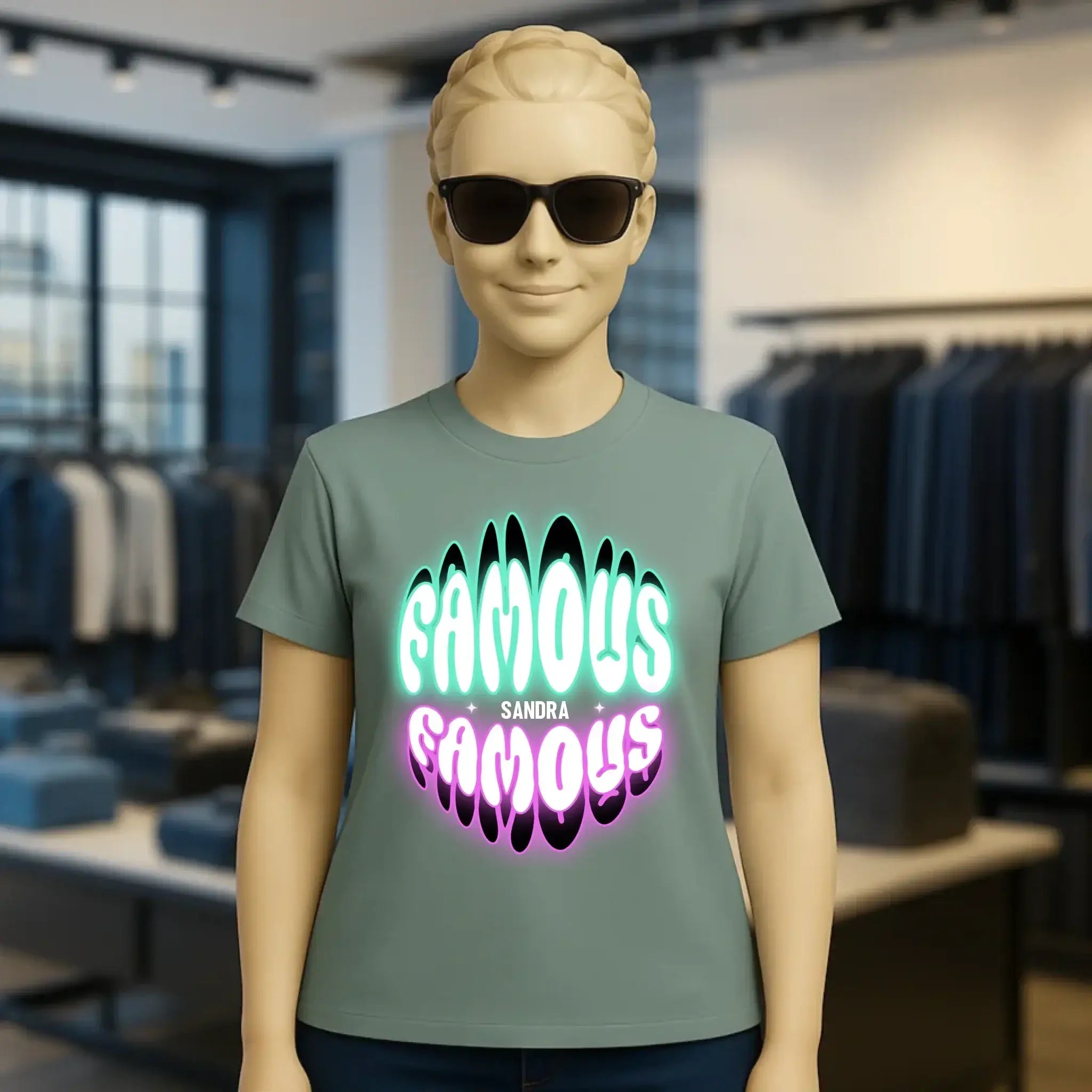 FAMOUS + Name • Frau • personalisierter Text • Ladies Premium T-Shirt XS-2XL aus Bio-Baumwolle für Damen • Exklusivdesign • personalisiert • Motivauswahl • personalisierbar