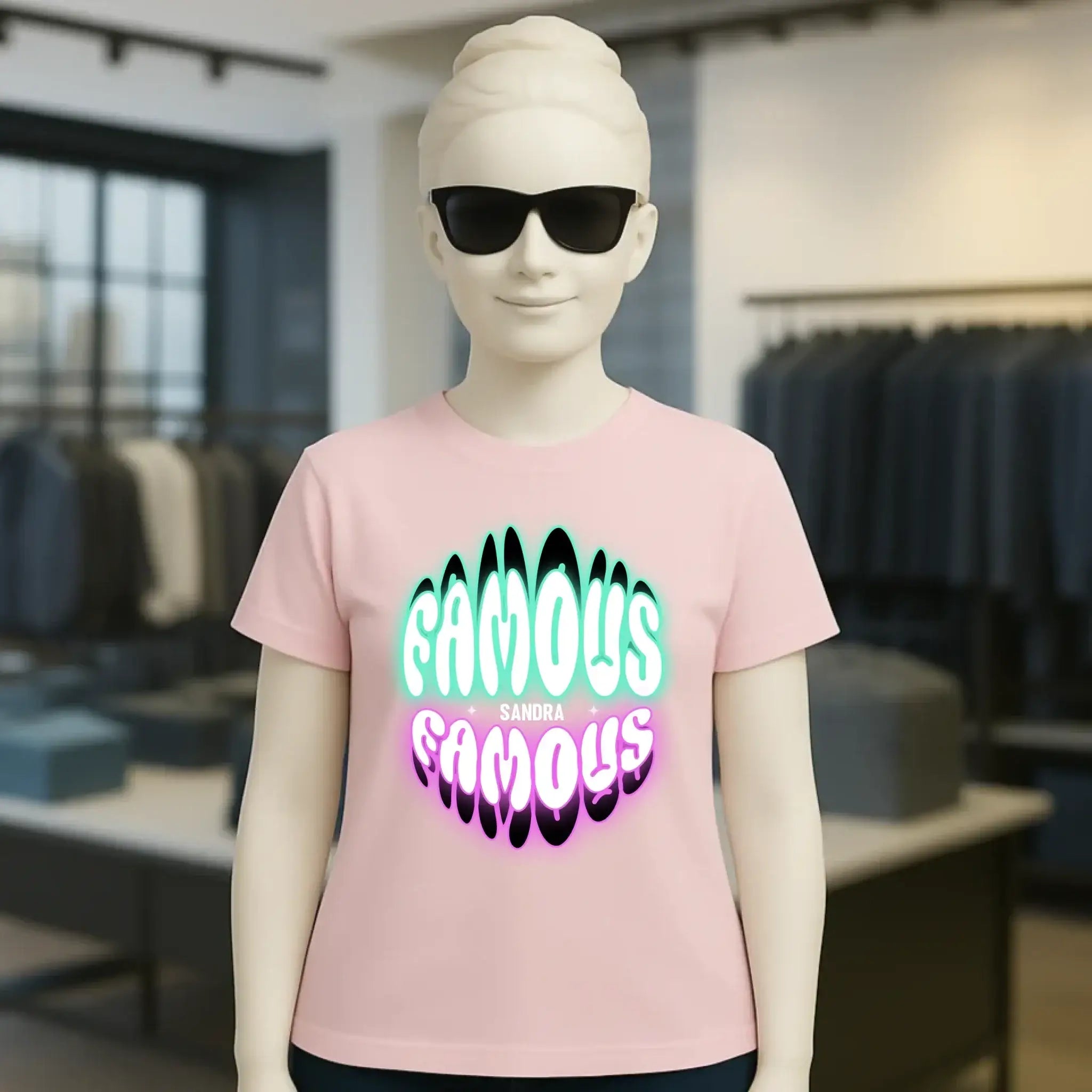 FAMOUS + Name • Frau • personalisierter Text • Ladies Premium T-Shirt XS-2XL aus Bio-Baumwolle für Damen • Exklusivdesign • personalisiert • Motivauswahl • personalisierbar