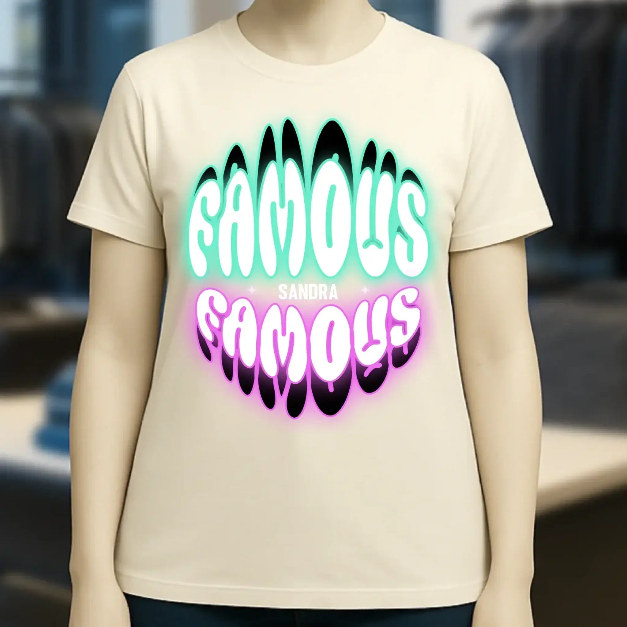 FAMOUS + Name • Frau • personalisierter Text • Ladies Premium T-Shirt XS-2XL aus Bio-Baumwolle für Damen • Exklusivdesign • personalisiert • Motivauswahl • personalisierbar