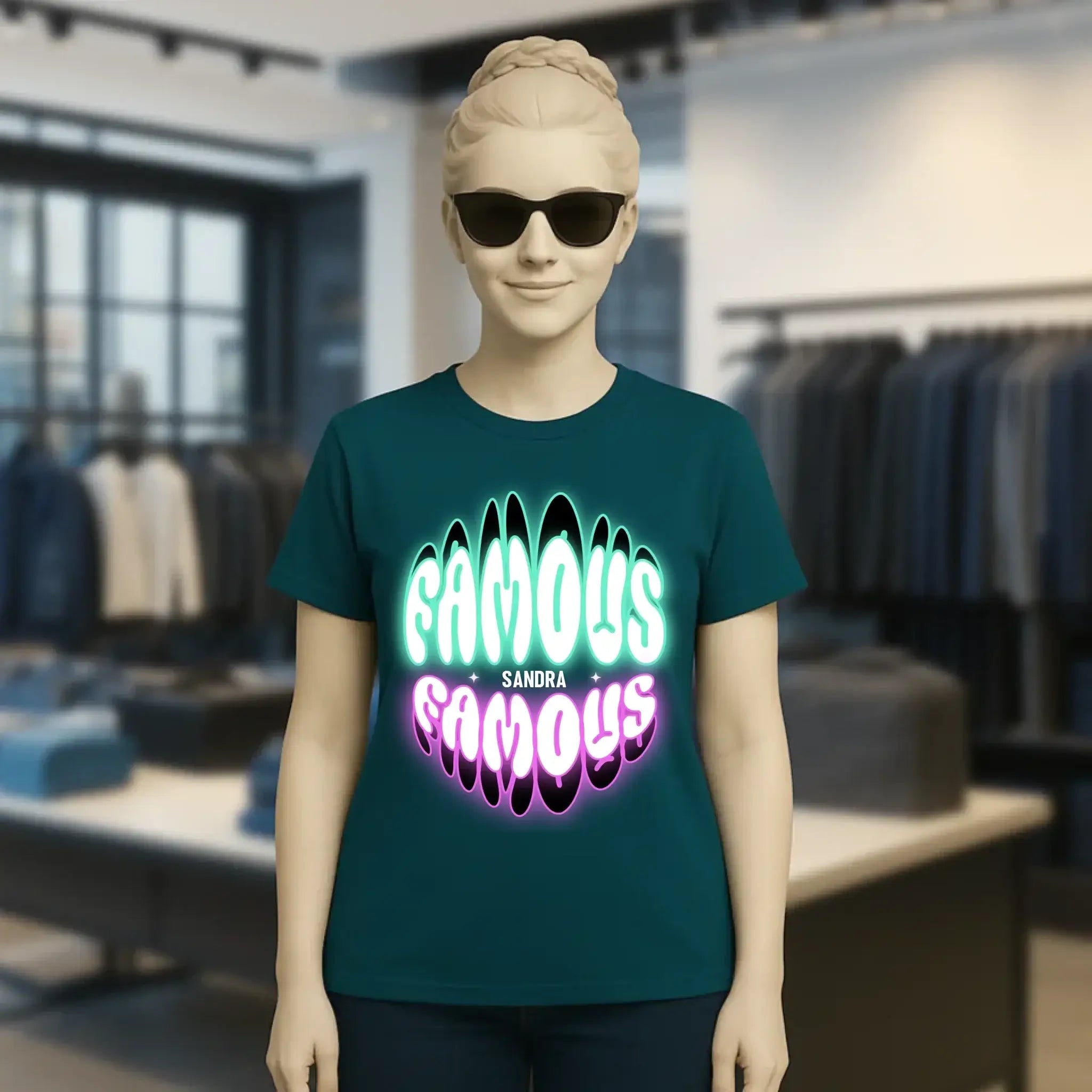 FAMOUS + Name • Frau • personalisierter Text • Ladies Premium T-Shirt XS-2XL aus Bio-Baumwolle für Damen • Exklusivdesign • personalisiert • Motivauswahl • personalisierbar