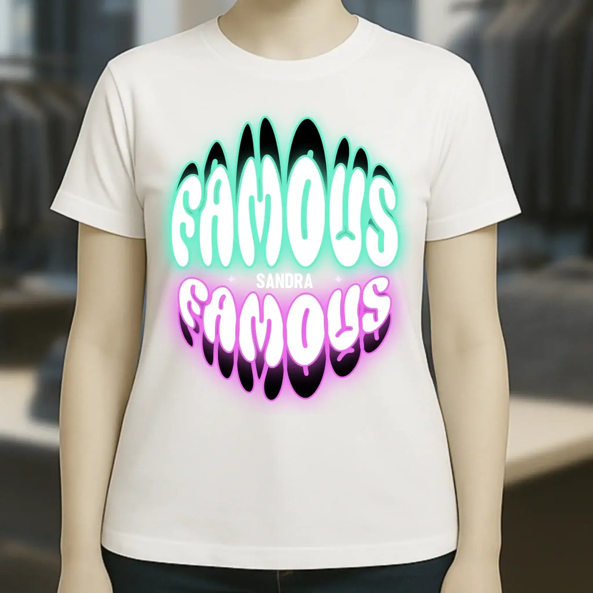 FAMOUS + Name • Frau • personalisierter Text • Ladies Premium T-Shirt XS-2XL aus Bio-Baumwolle für Damen • Exklusivdesign • personalisiert • Motivauswahl • personalisierbar