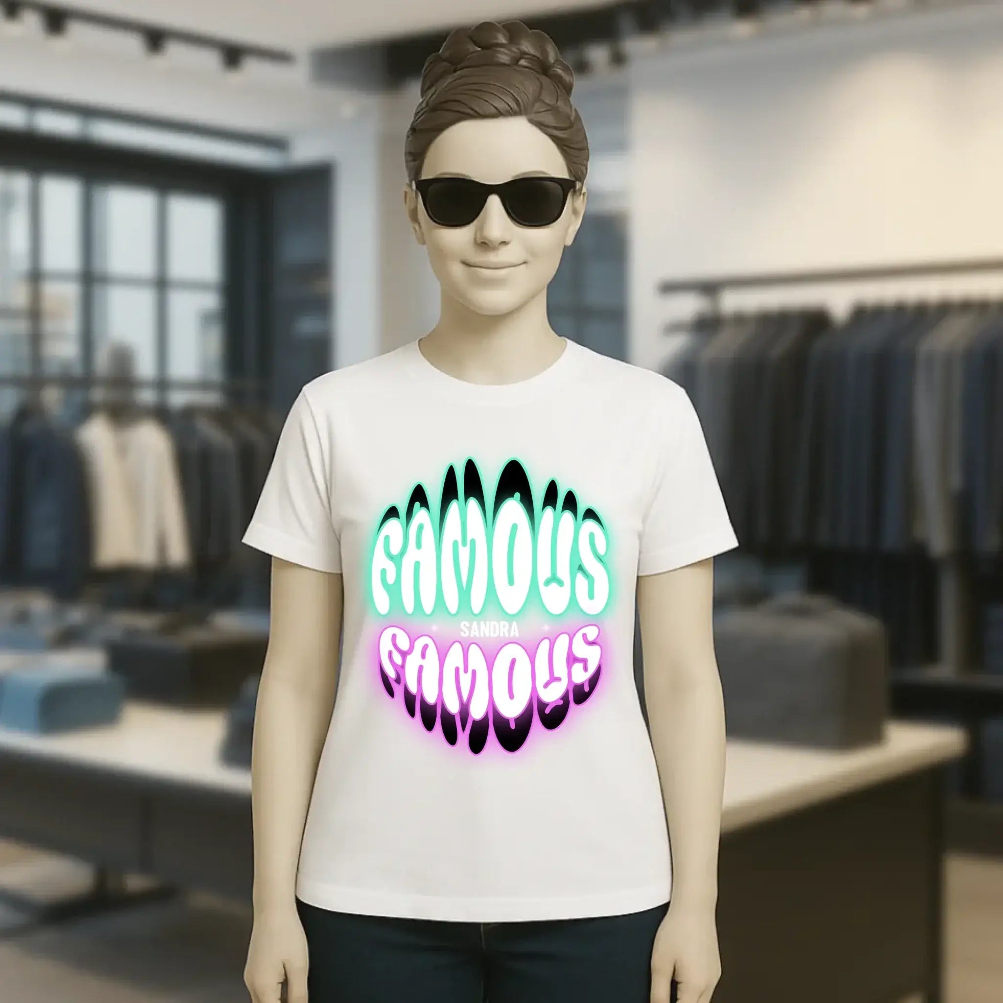 FAMOUS + Name • Frau • personalisierter Text • Ladies Premium T-Shirt XS-2XL aus Bio-Baumwolle für Damen • Exklusivdesign • personalisiert • Motivauswahl • personalisierbar