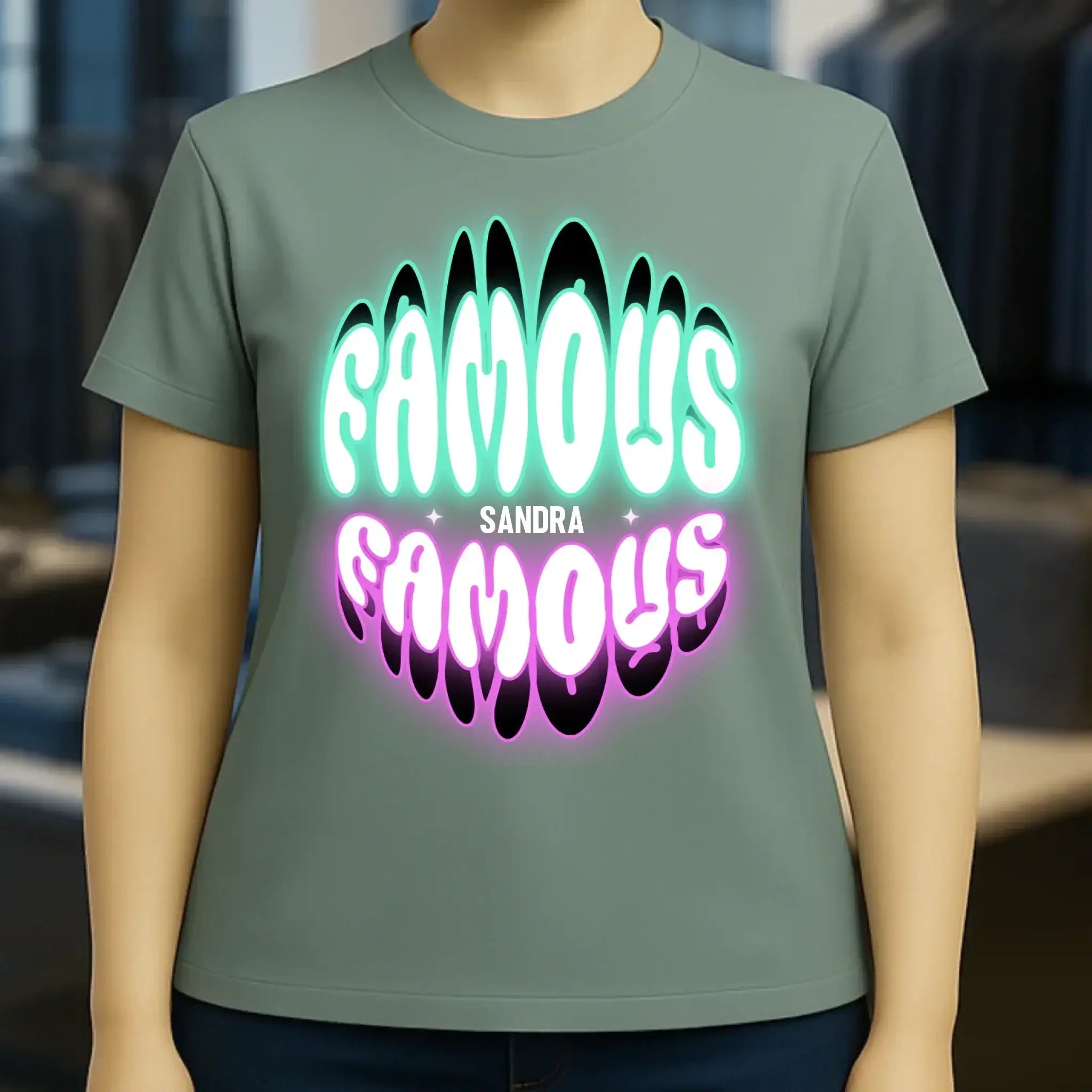 FAMOUS + Name • Frau • personalisierter Text • Ladies Premium T-Shirt XS-2XL aus Bio-Baumwolle für Damen • Exklusivdesign • personalisiert • Motivauswahl • personalisierbar