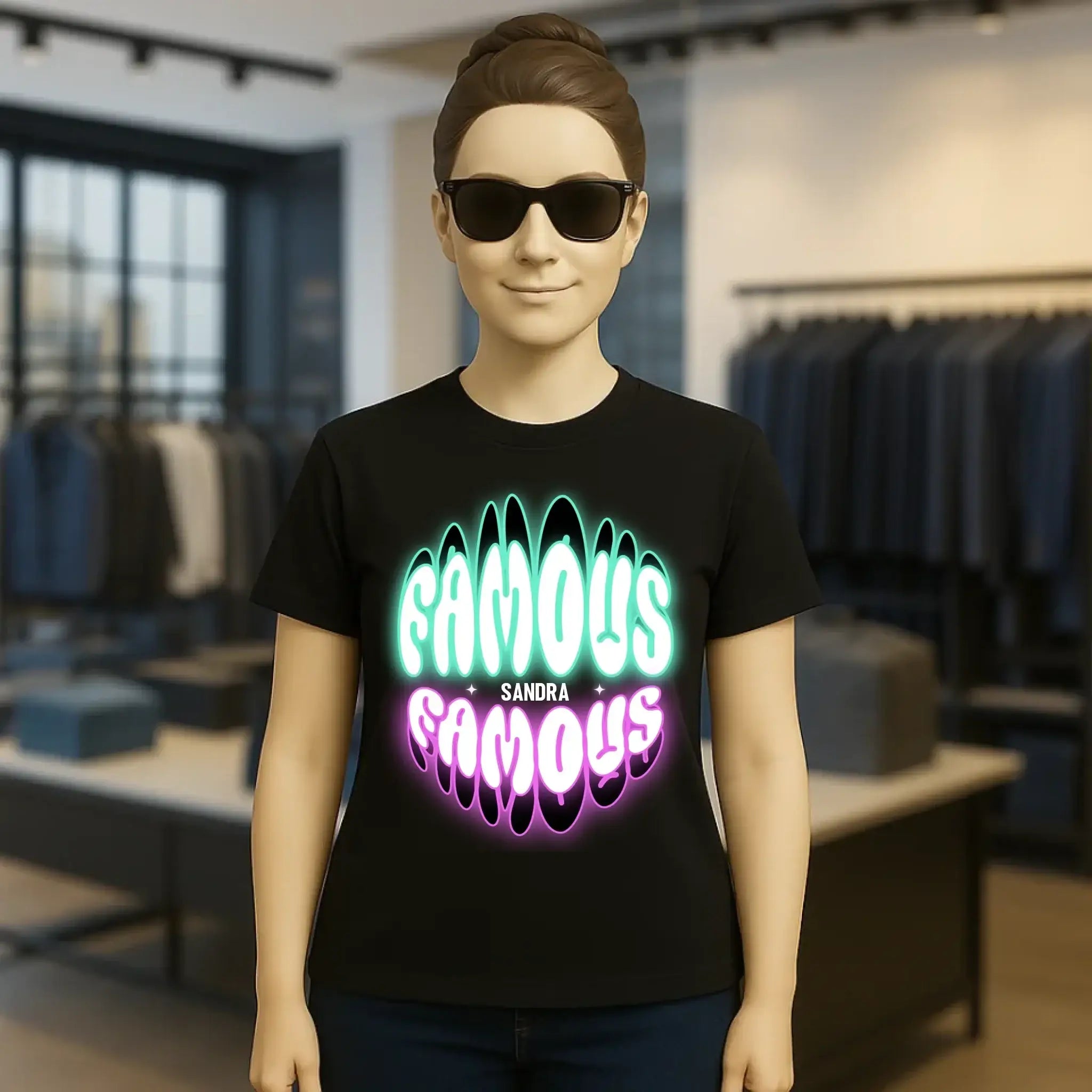 FAMOUS + Name • Frau • personalisierter Text • Ladies Premium T-Shirt XS-2XL aus Bio-Baumwolle für Damen • Exklusivdesign • personalisiert • Motivauswahl • personalisierbar