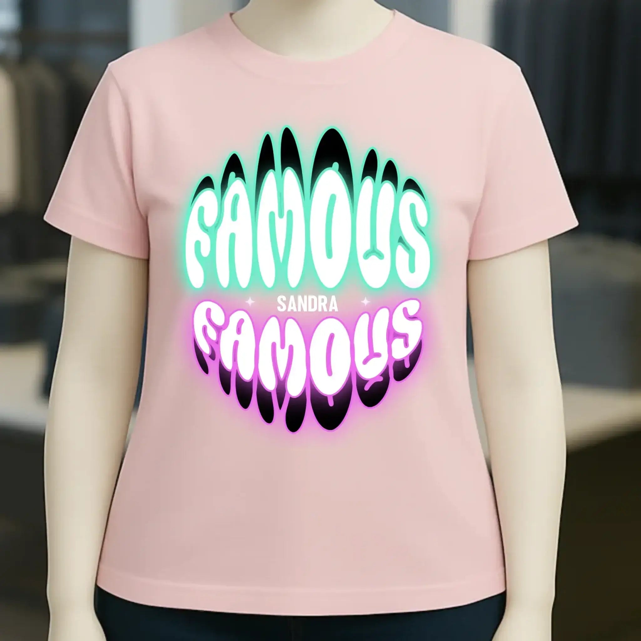 FAMOUS + Name • Frau • personalisierter Text • Ladies Premium T-Shirt XS-2XL aus Bio-Baumwolle für Damen • Exklusivdesign • personalisiert • Motivauswahl • personalisierbar