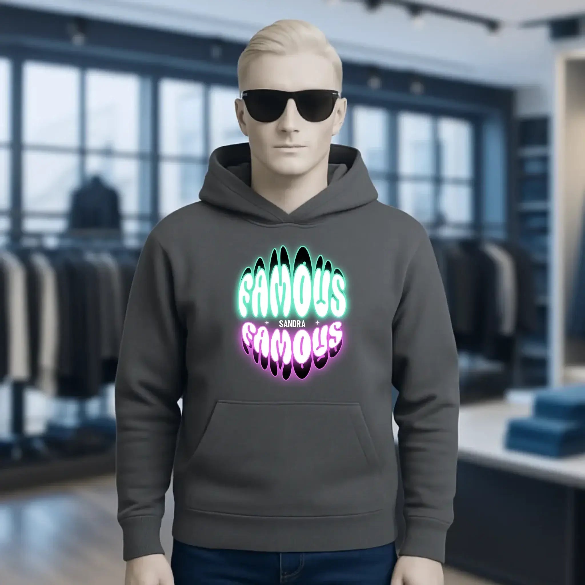 FAMOUS + Name • personalisierter Text • Unisex Premium Hoodie XS-5XL aus Bio-Baumwolle für Damen & Herren • Exklusivdesign • personalisiert