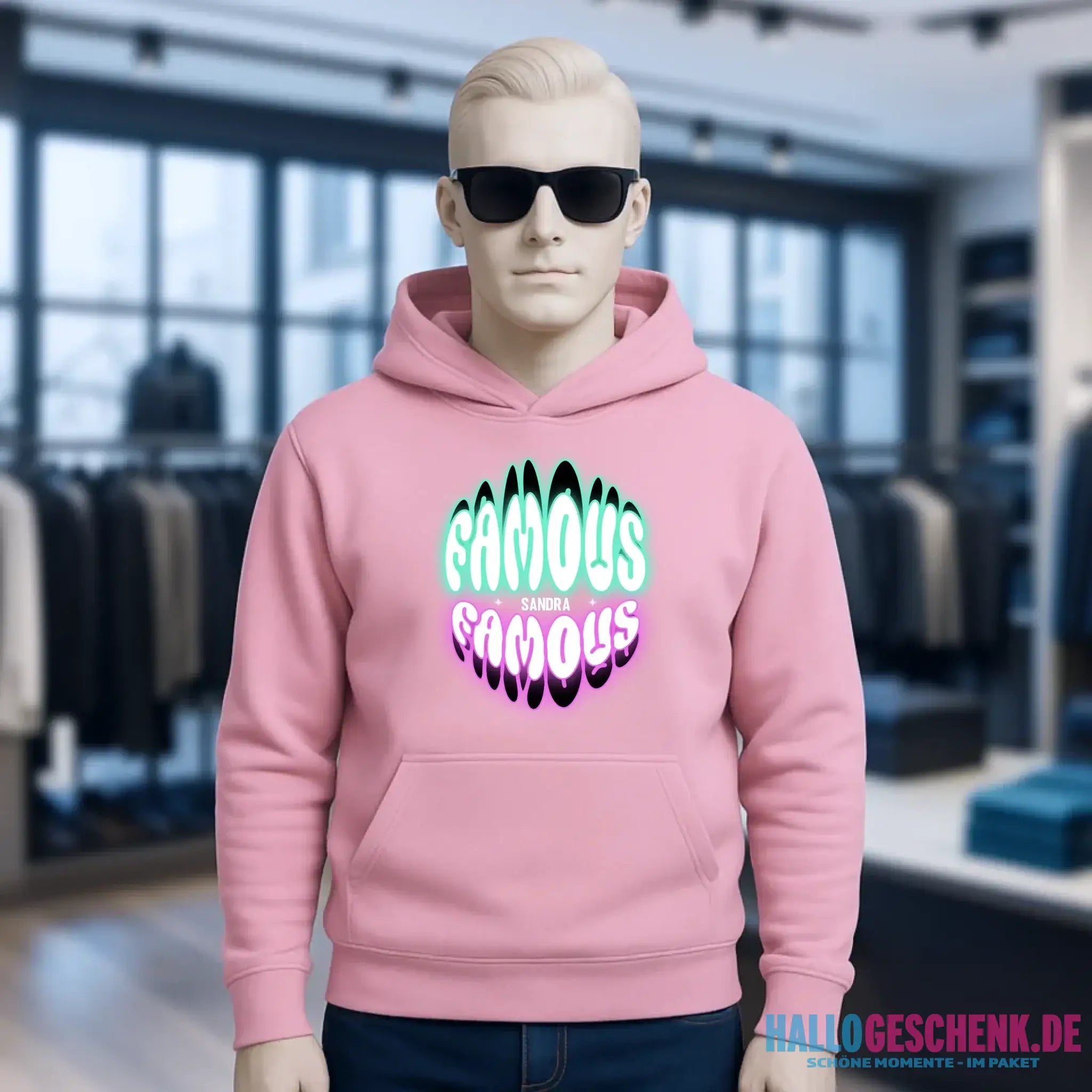 FAMOUS + Name • personalisierter Text • Unisex Premium Hoodie XS-5XL aus Bio-Baumwolle für Damen & Herren • Exklusivdesign • personalisiert