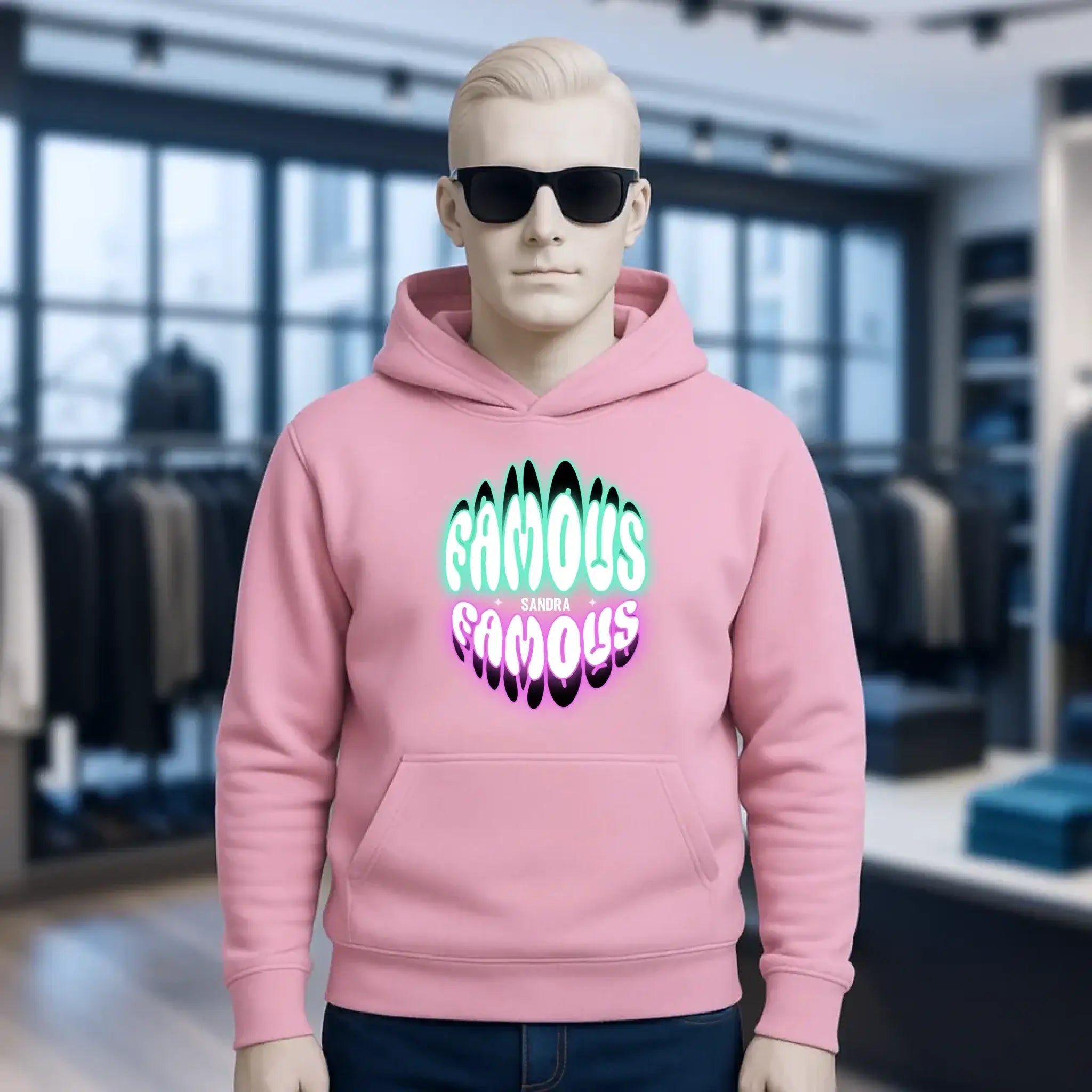 FAMOUS + Name • personalisierter Text • Unisex Premium Hoodie XS-5XL aus Bio-Baumwolle für Damen & Herren • Exklusivdesign • personalisiert