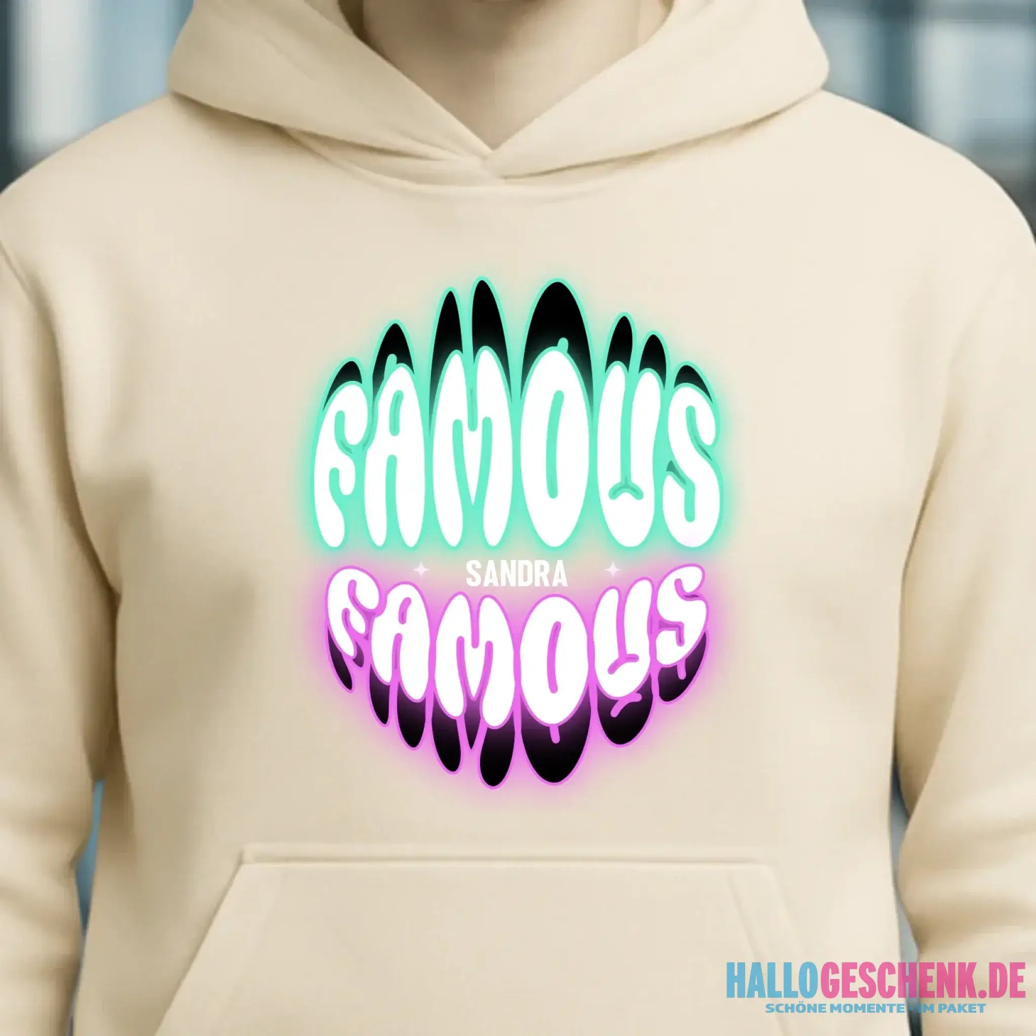 FAMOUS + Name • personalisierter Text • Unisex Premium Hoodie XS-5XL aus Bio-Baumwolle für Damen & Herren • Exklusivdesign • personalisiert