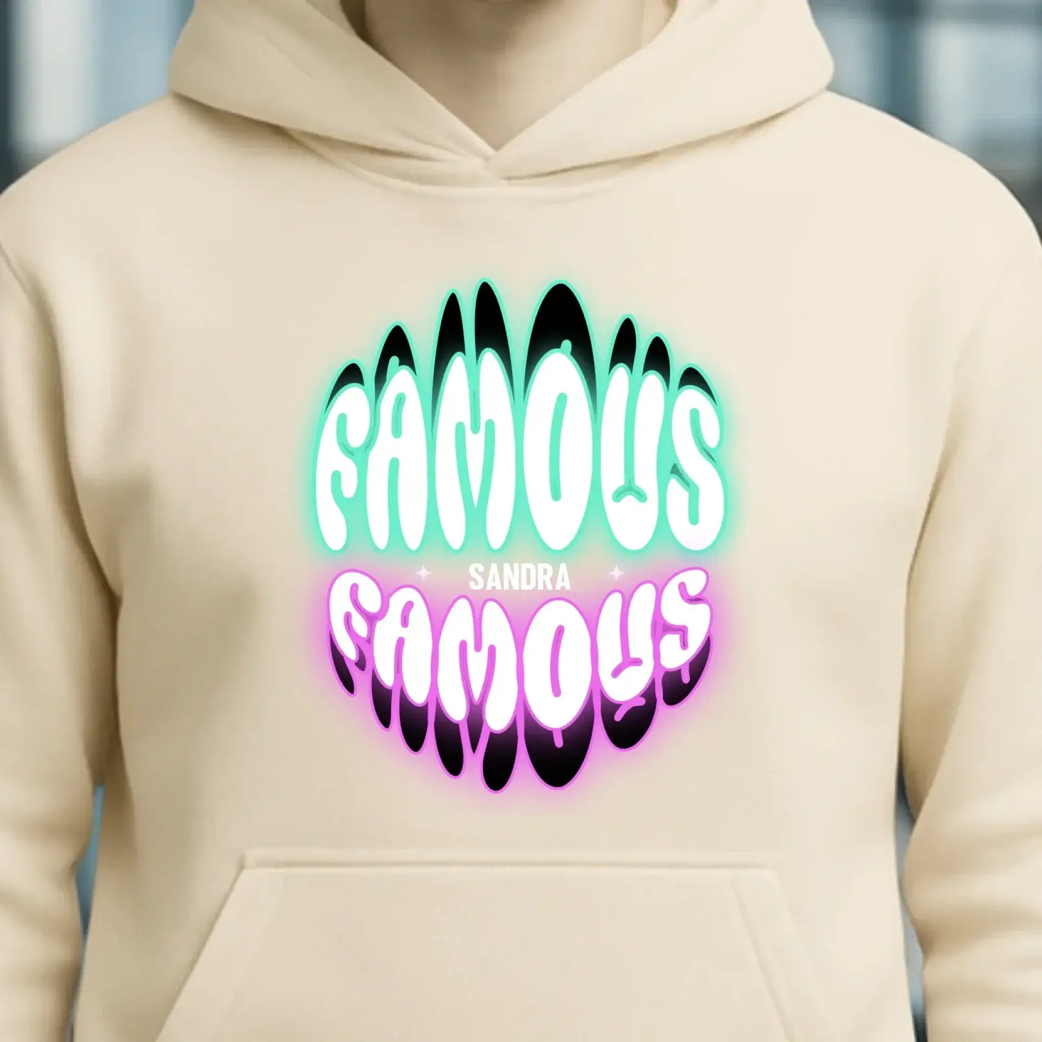 FAMOUS + Name • personalisierter Text • Unisex Premium Hoodie XS-5XL aus Bio-Baumwolle für Damen & Herren • Exklusivdesign • personalisiert