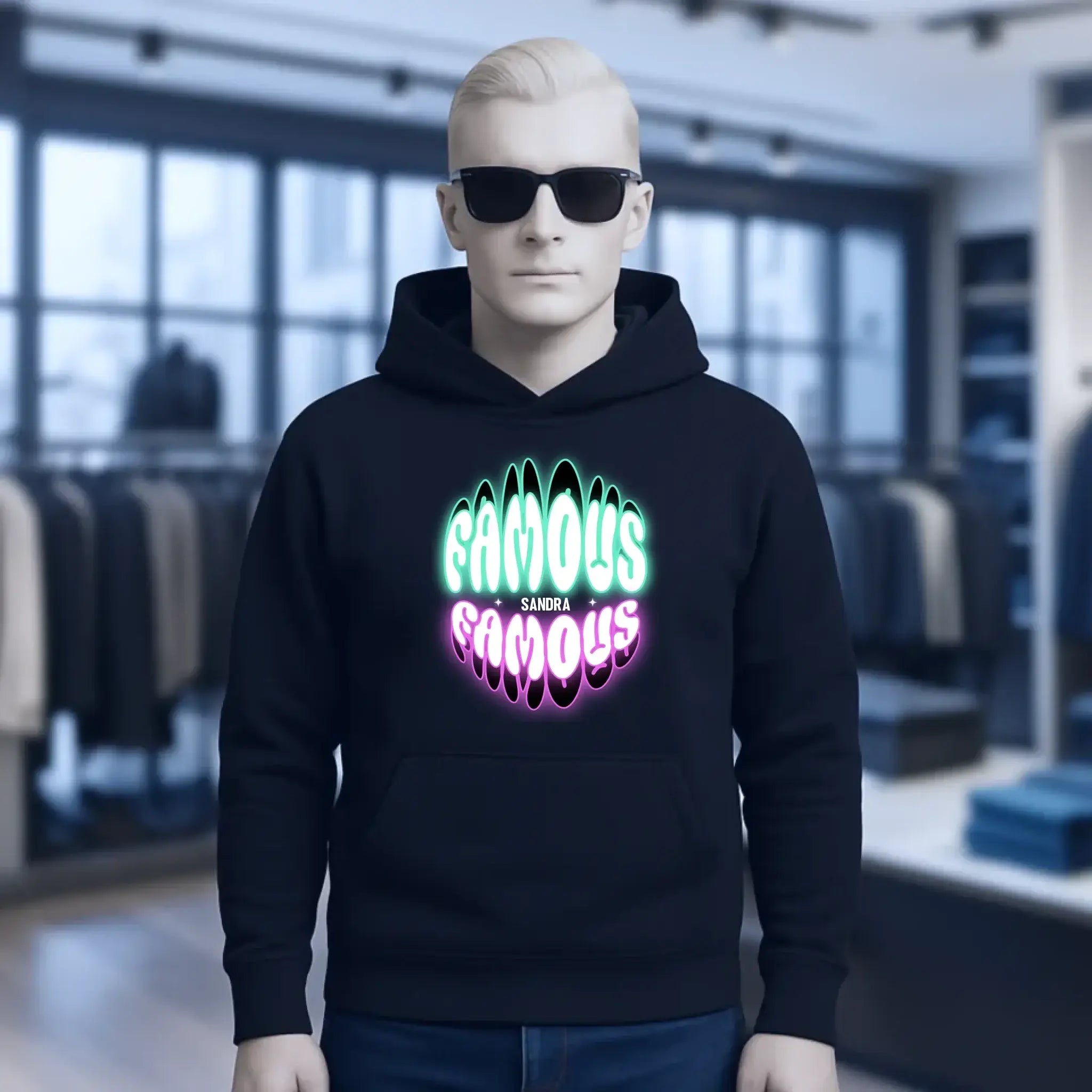 FAMOUS + Name • personalisierter Text • Unisex Premium Hoodie XS-5XL aus Bio-Baumwolle für Damen & Herren • Exklusivdesign • personalisiert