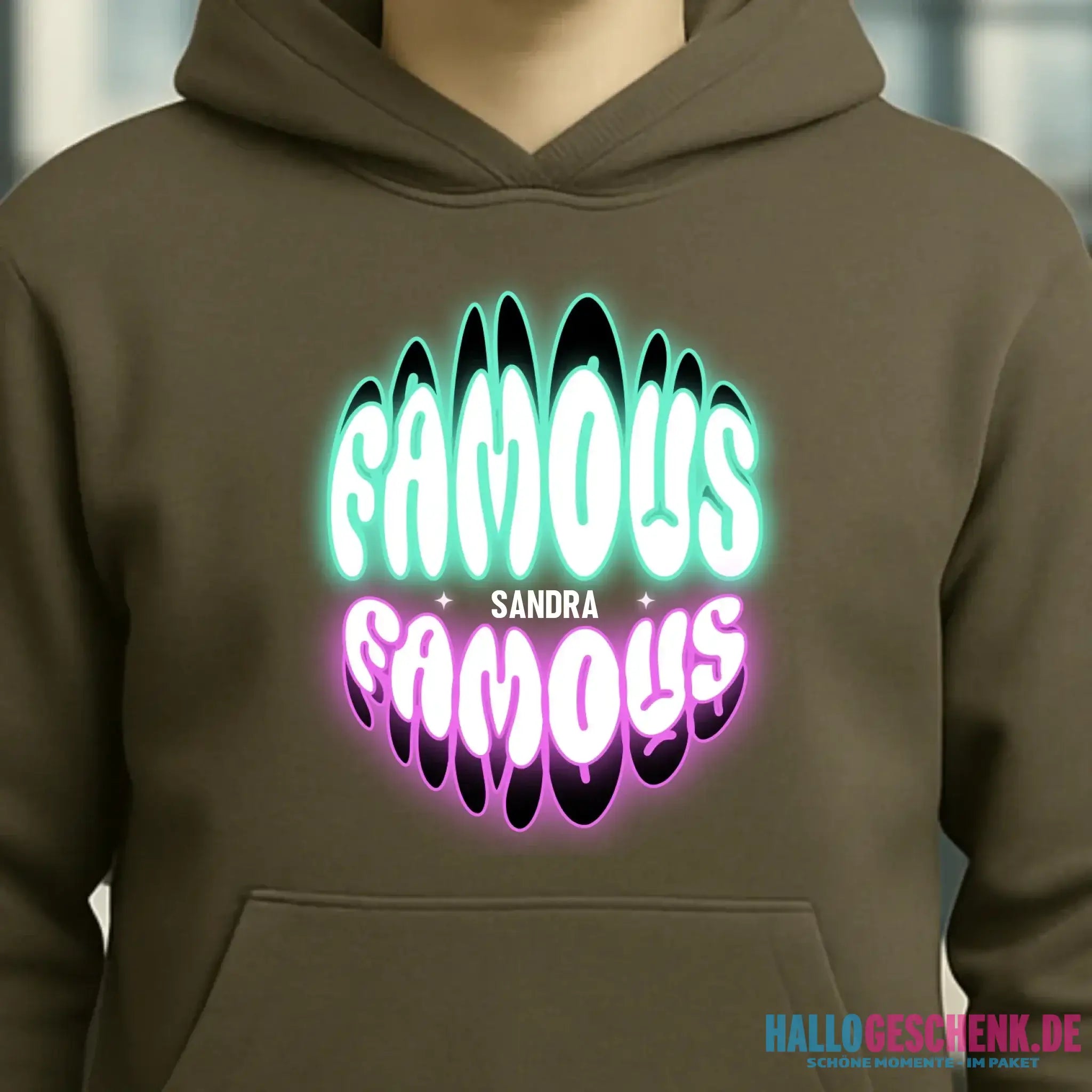 FAMOUS + Name • personalisierter Text • Unisex Premium Hoodie XS-5XL aus Bio-Baumwolle für Damen & Herren • Exklusivdesign • personalisiert
