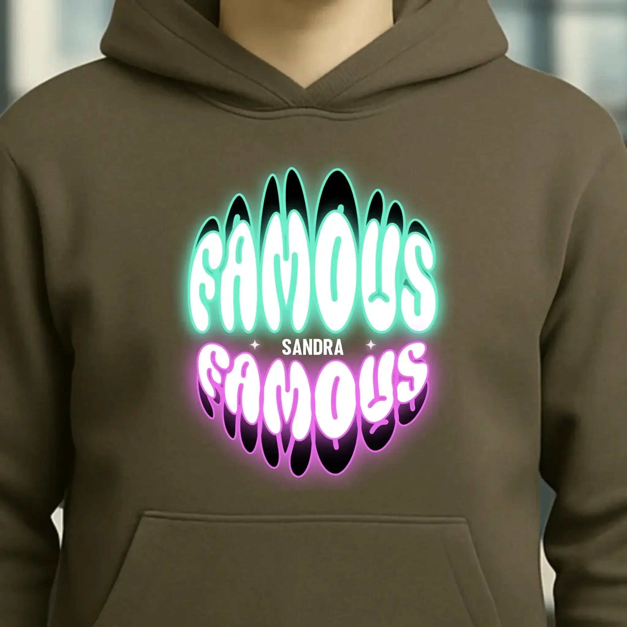 FAMOUS + Name • personalisierter Text • Unisex Premium Hoodie XS-5XL aus Bio-Baumwolle für Damen & Herren • Exklusivdesign • personalisiert