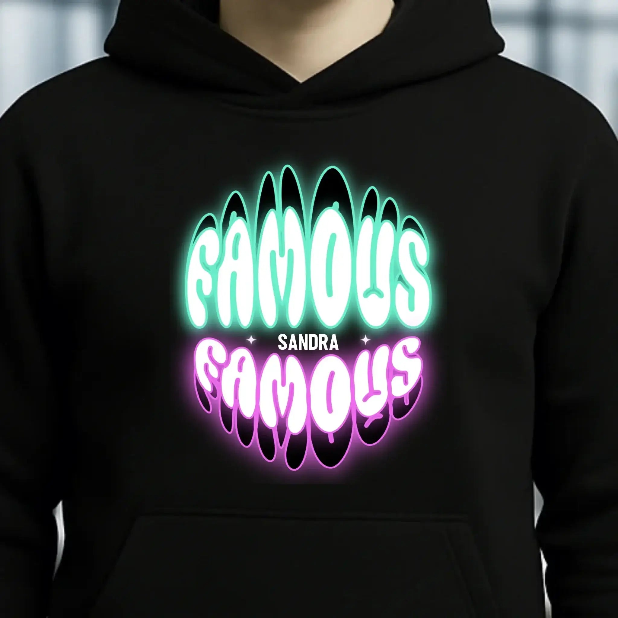 FAMOUS + Name • personalisierter Text • Unisex Premium Hoodie XS-5XL aus Bio-Baumwolle für Damen & Herren • Exklusivdesign • personalisiert