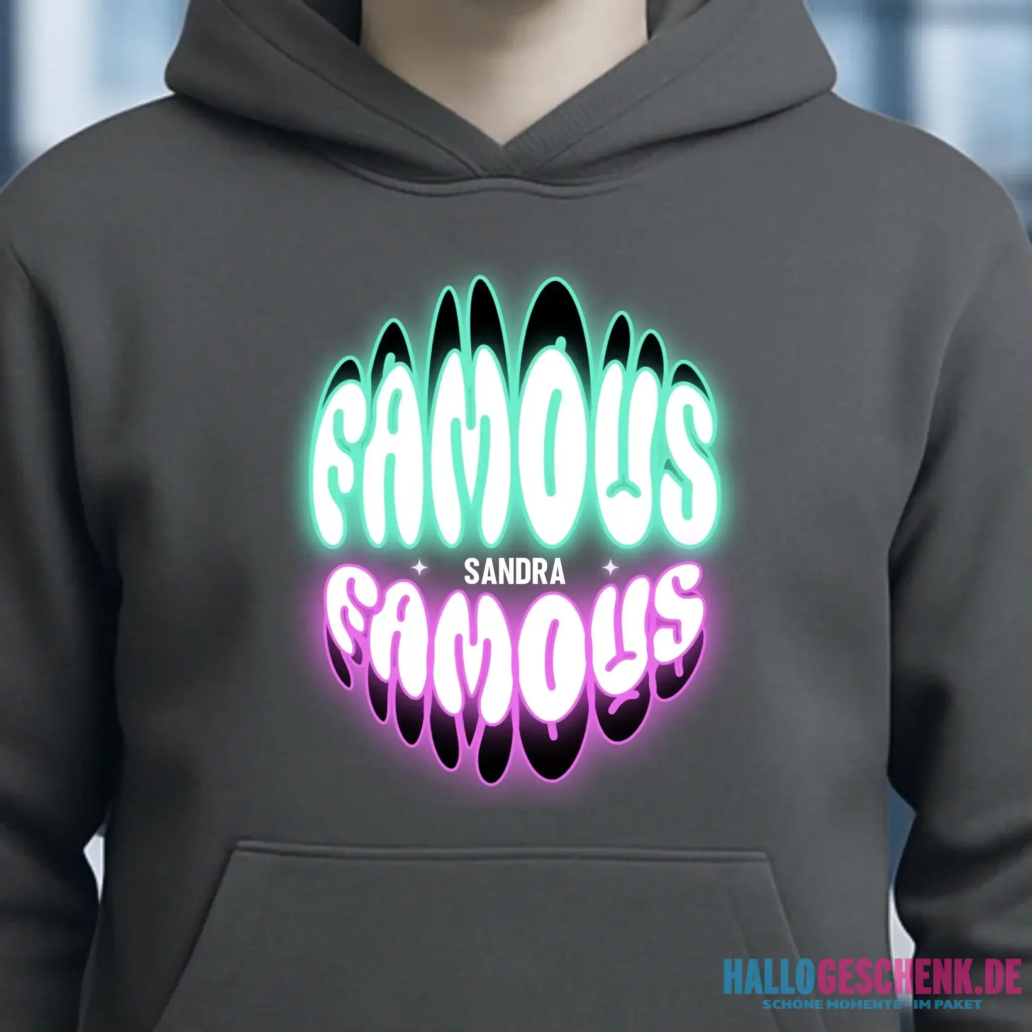FAMOUS + Name • personalisierter Text • Unisex Premium Hoodie XS-5XL aus Bio-Baumwolle für Damen & Herren • Exklusivdesign • personalisiert
