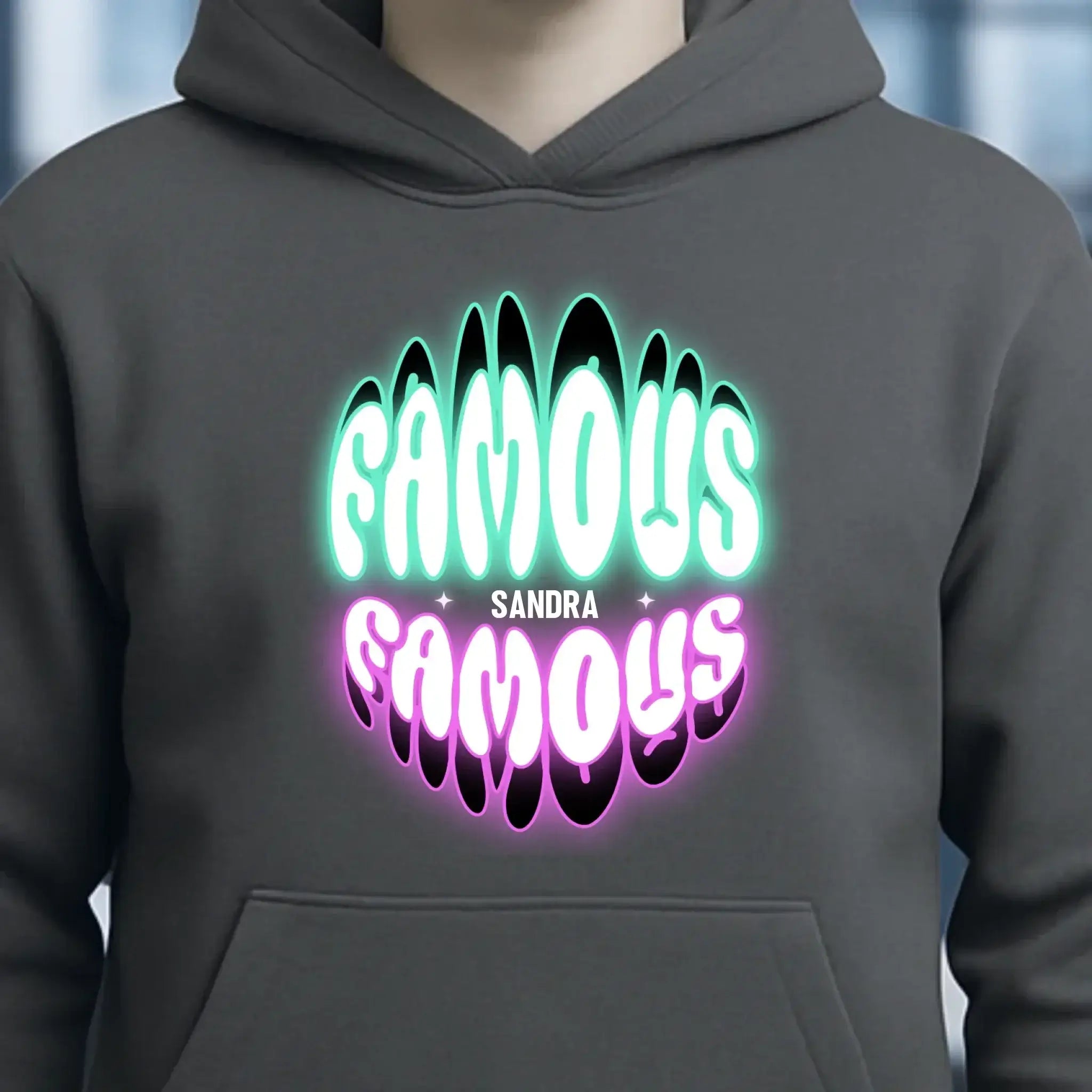FAMOUS + Name • personalisierter Text • Unisex Premium Hoodie XS-5XL aus Bio-Baumwolle für Damen & Herren • Exklusivdesign • personalisiert