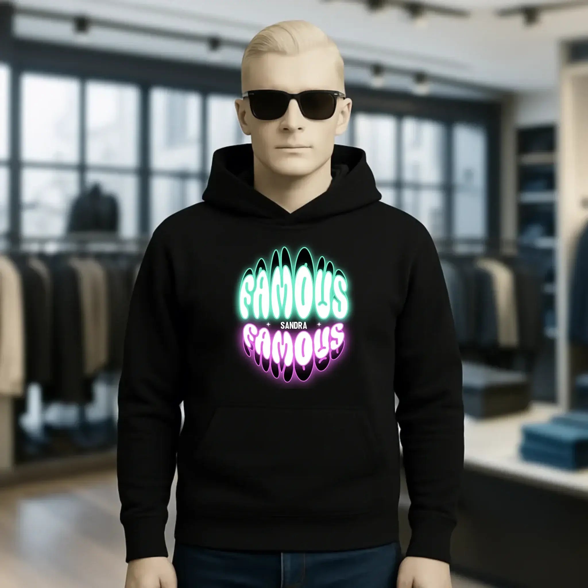 FAMOUS + Name • personalisierter Text • Unisex Premium Hoodie XS-5XL aus Bio-Baumwolle für Damen & Herren • Exklusivdesign • personalisiert