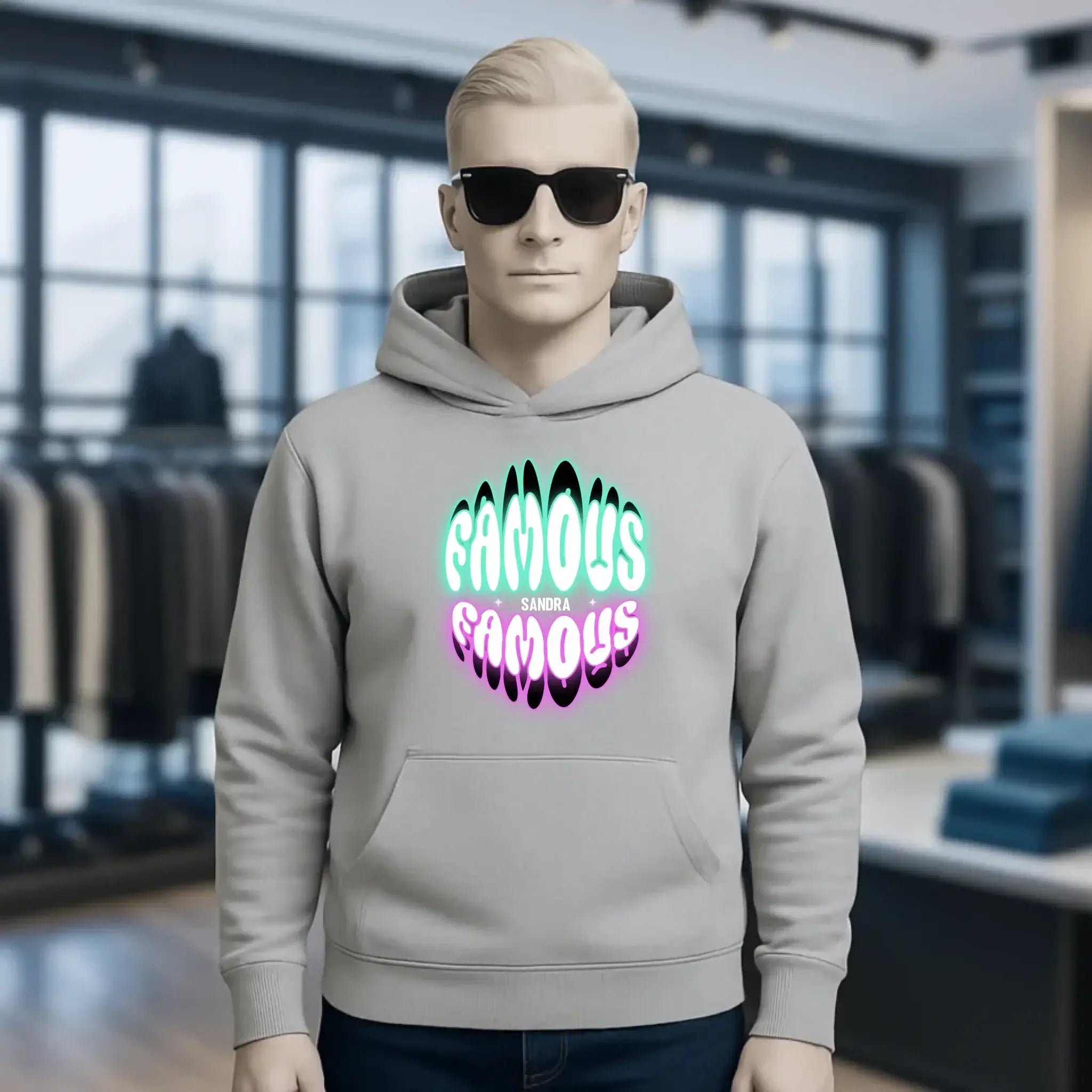 FAMOUS + Name • personalisierter Text • Unisex Premium Hoodie XS-5XL aus Bio-Baumwolle für Damen & Herren • Exklusivdesign • personalisiert